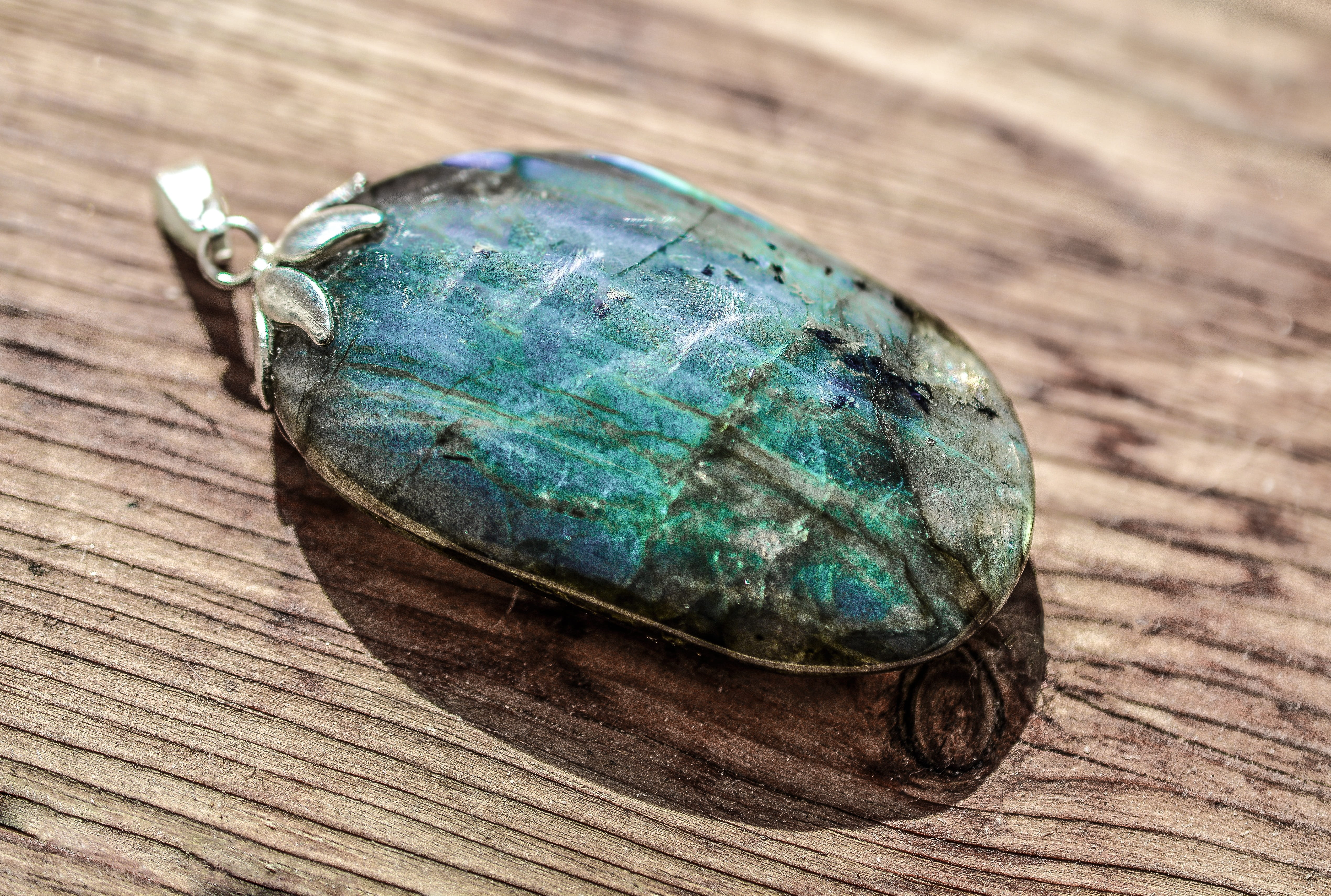 oval blue and black stone pendant, labradorite, crystal, gemstone