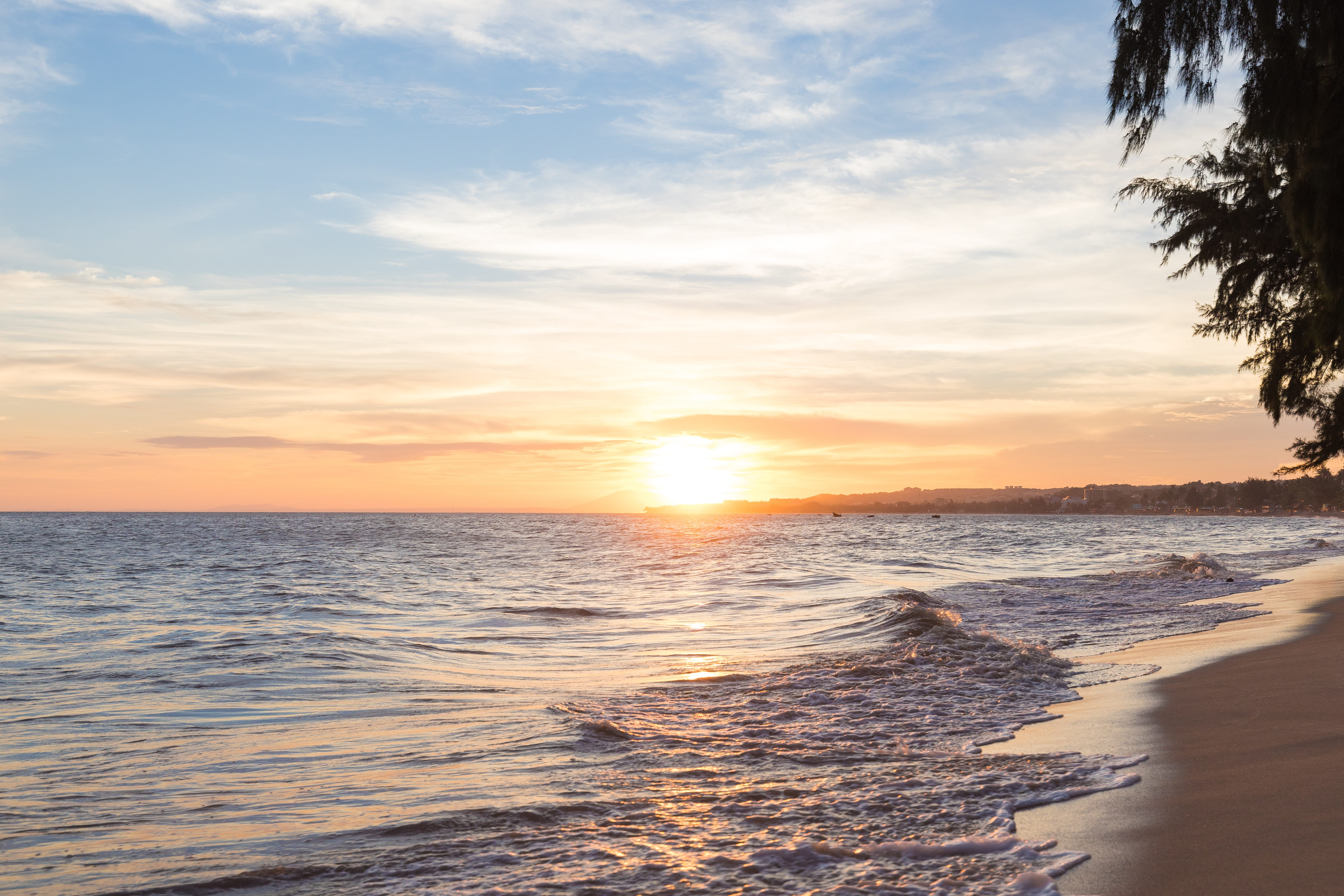 landscape photo of seashore, beach, waters, nature, sun, sand