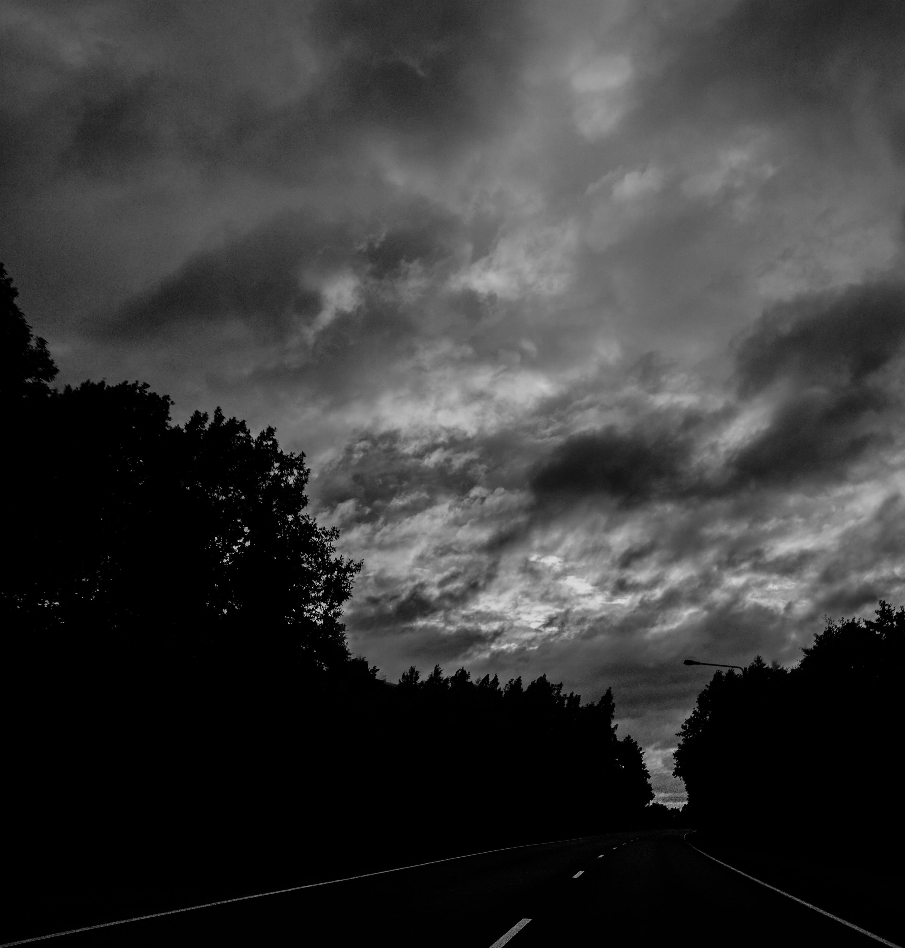Road, Black And White, Evening, Dark, sky, rainy, nature, cloud - Sky