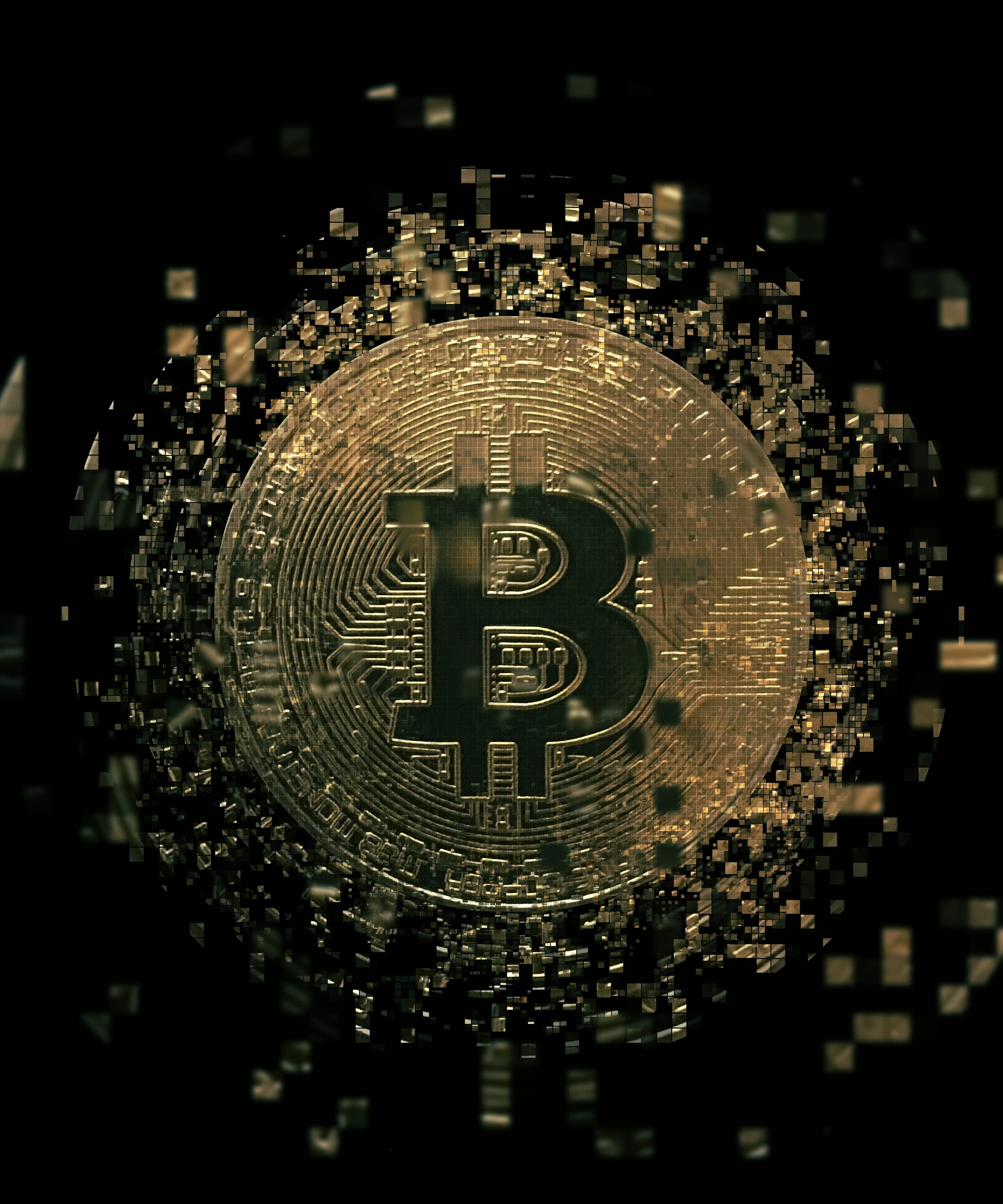 gold-colored Bitcoin coin, cryptocurrency, blockchain, money