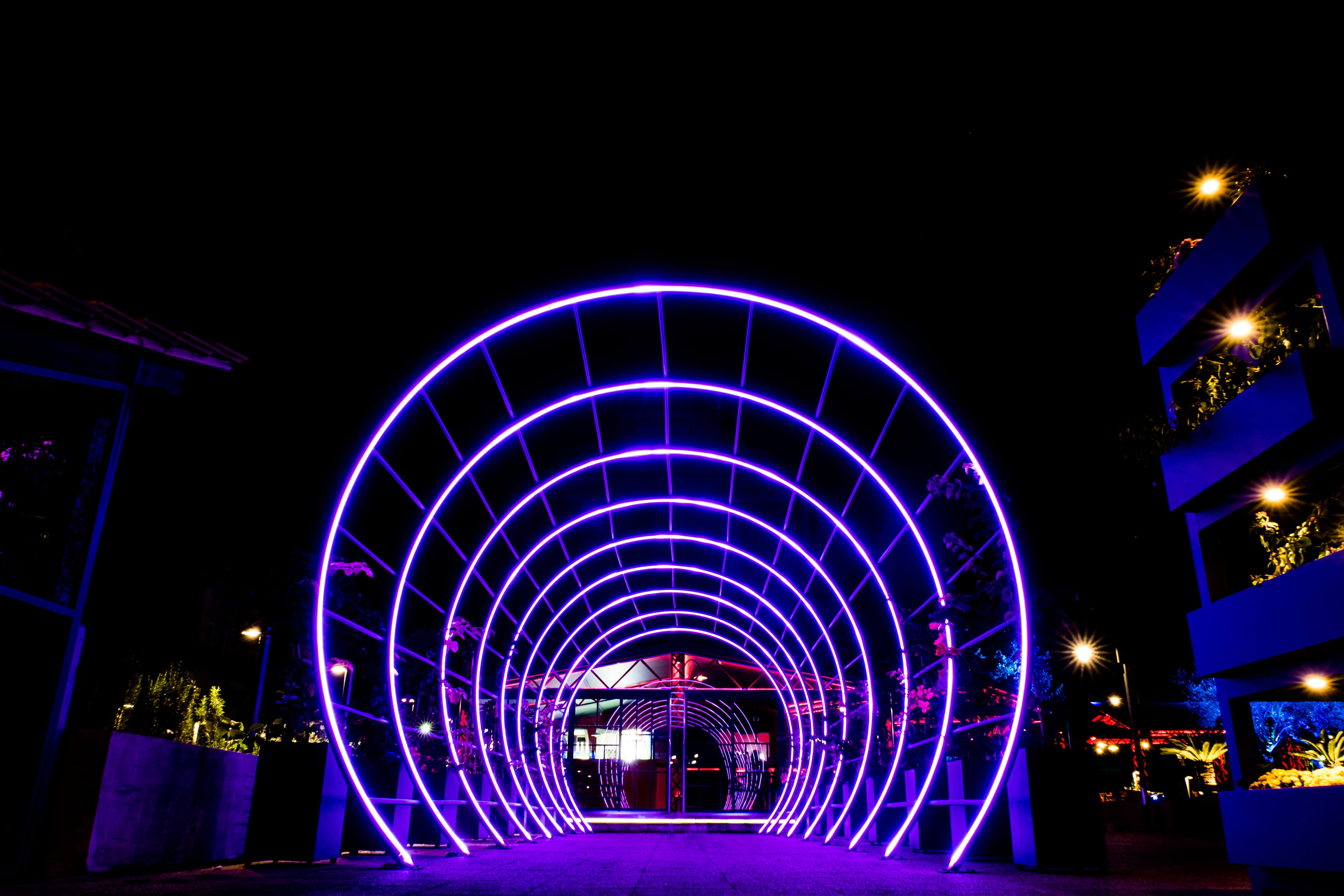 Night tunnel lights, architecture, illuminated, urban Scene, built Structure