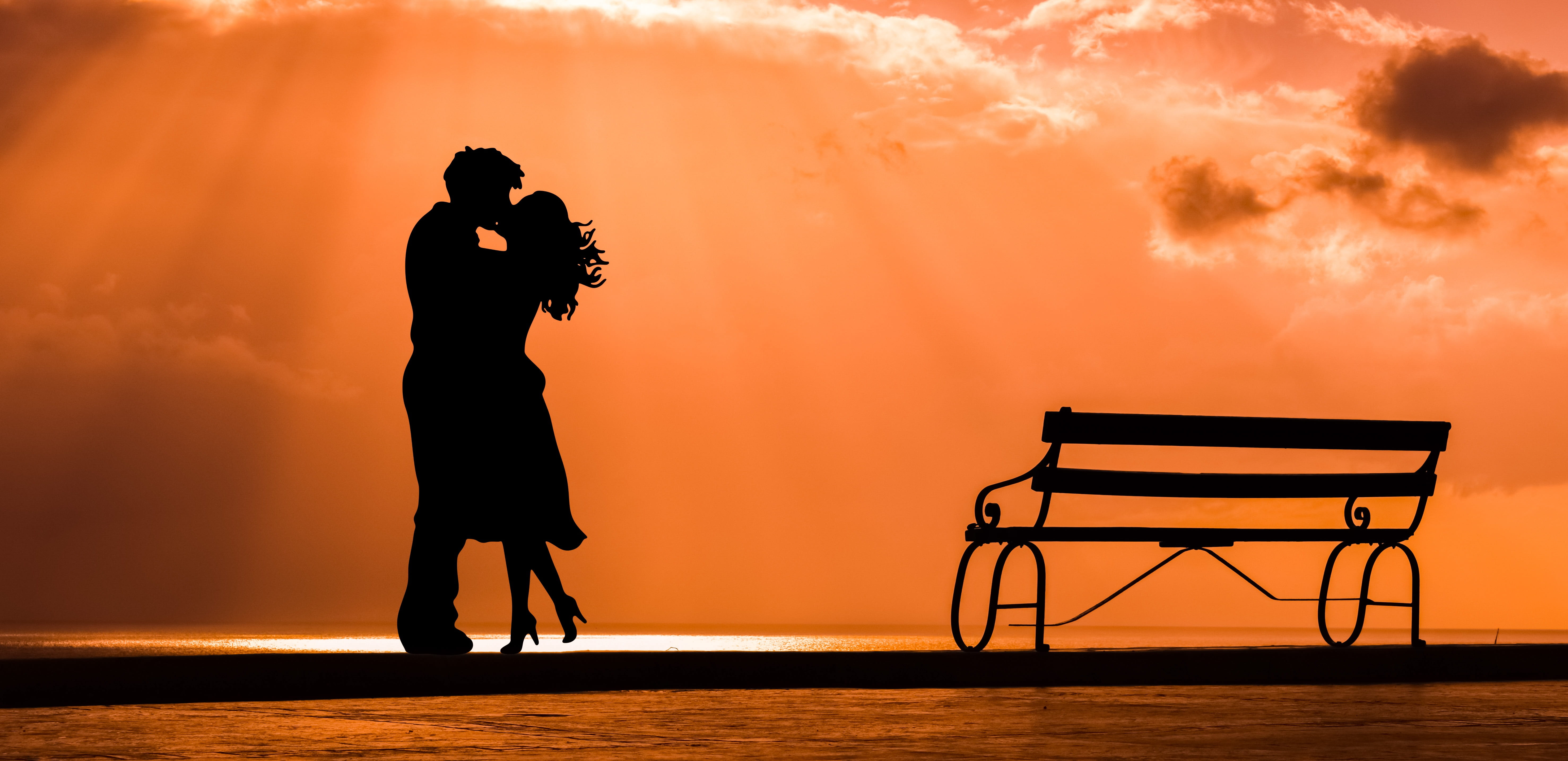 silhouette of man and woman during sunset, couple, romance, love