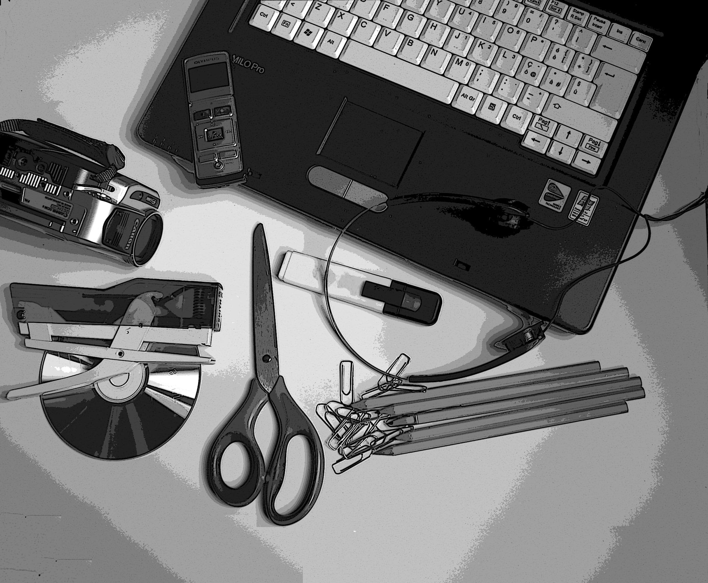 laptop beside the accessories, Office, Tools, Computer, technology