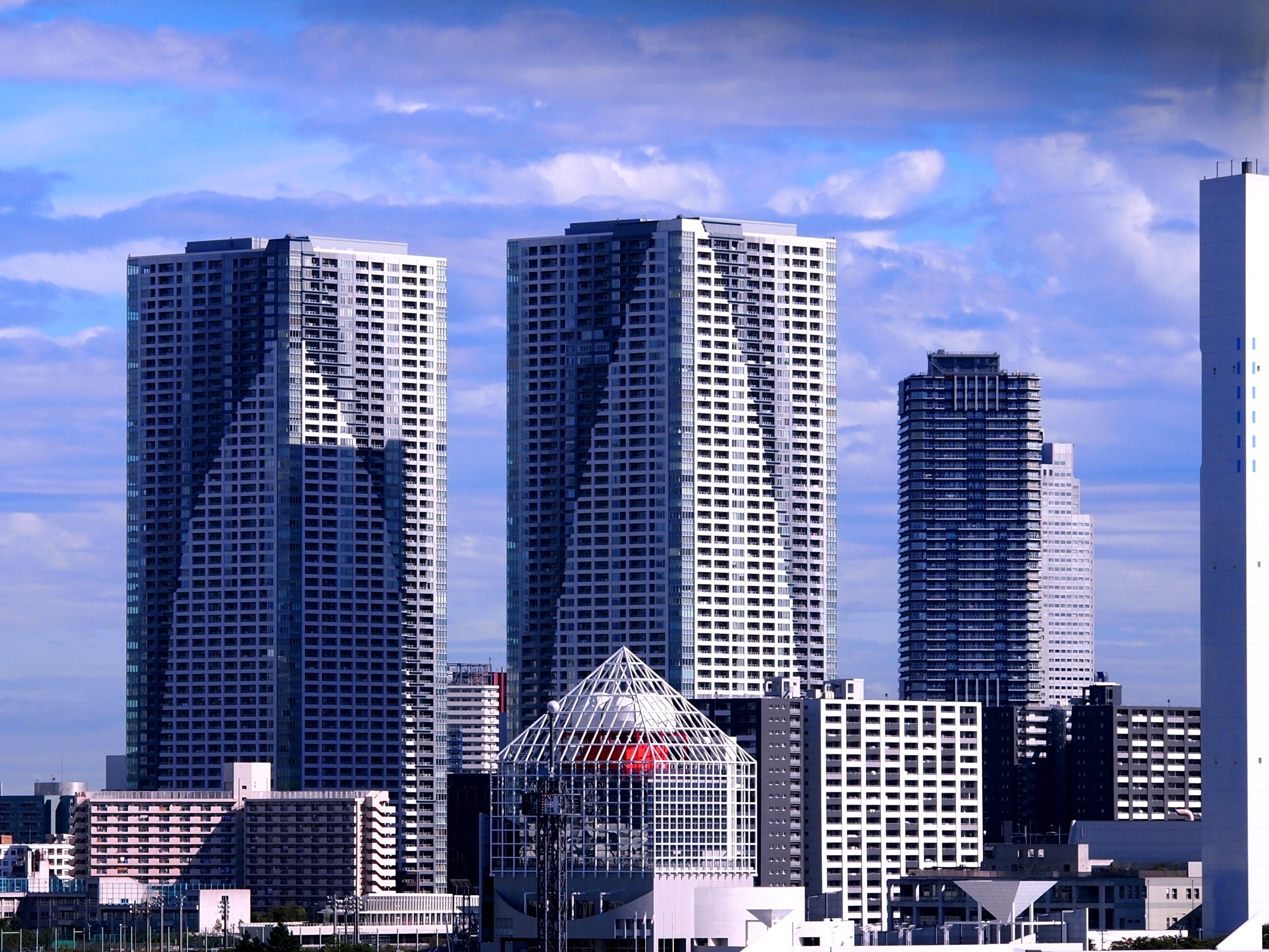 tokyo, high rise building, harumi, pyramid, city, japan, building exterior
