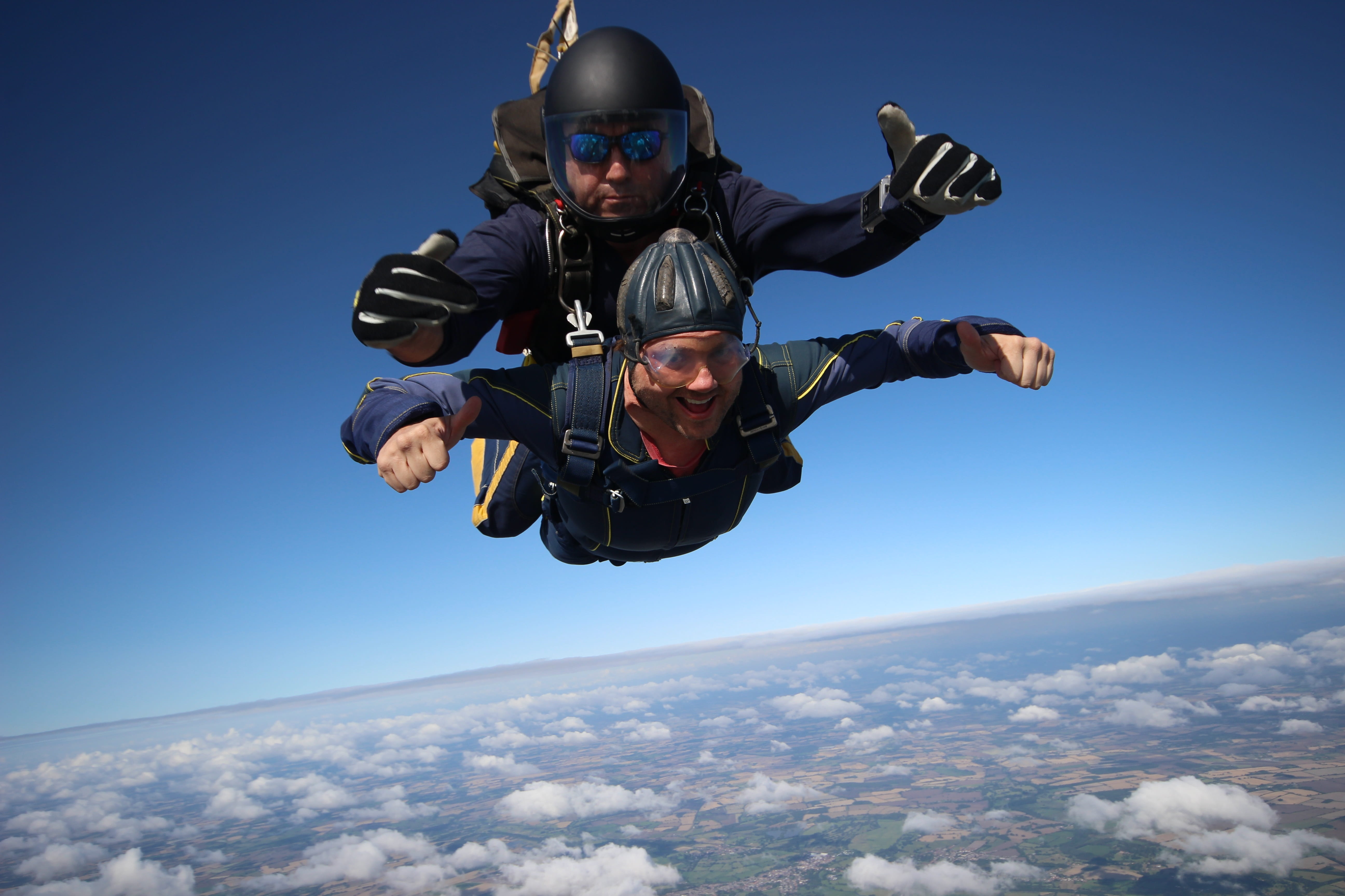 tandem, skydive, fun, mid-air, skydiving, one person, blue