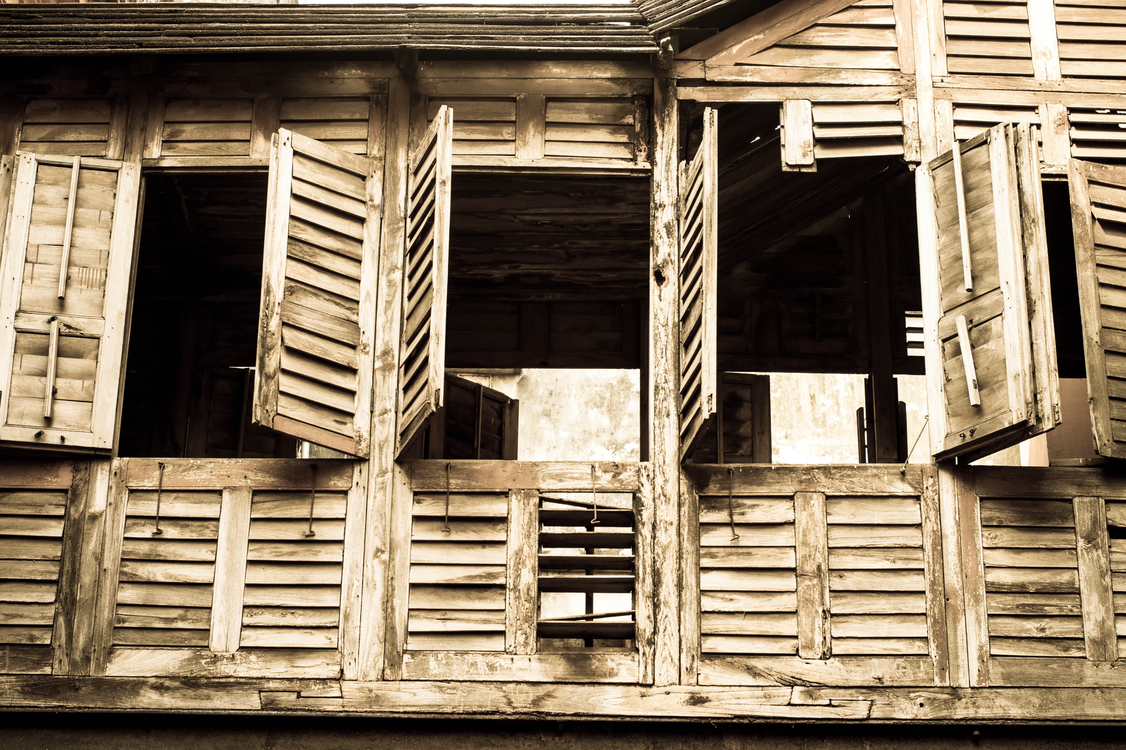 windows, shutters, architecture, broken, wood, old, built structure