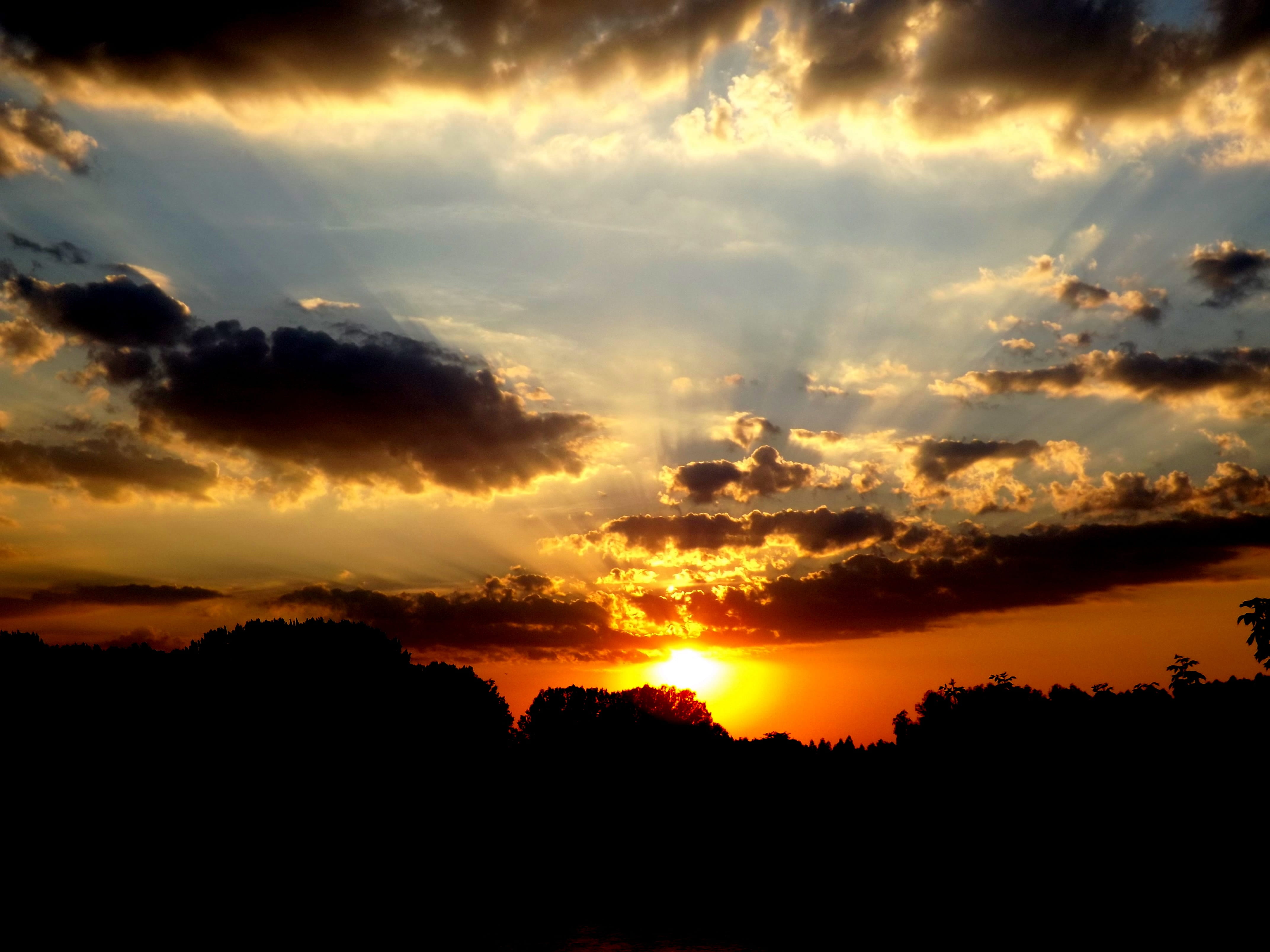 sunset, water, reflection, twilight, in the evening, shadow