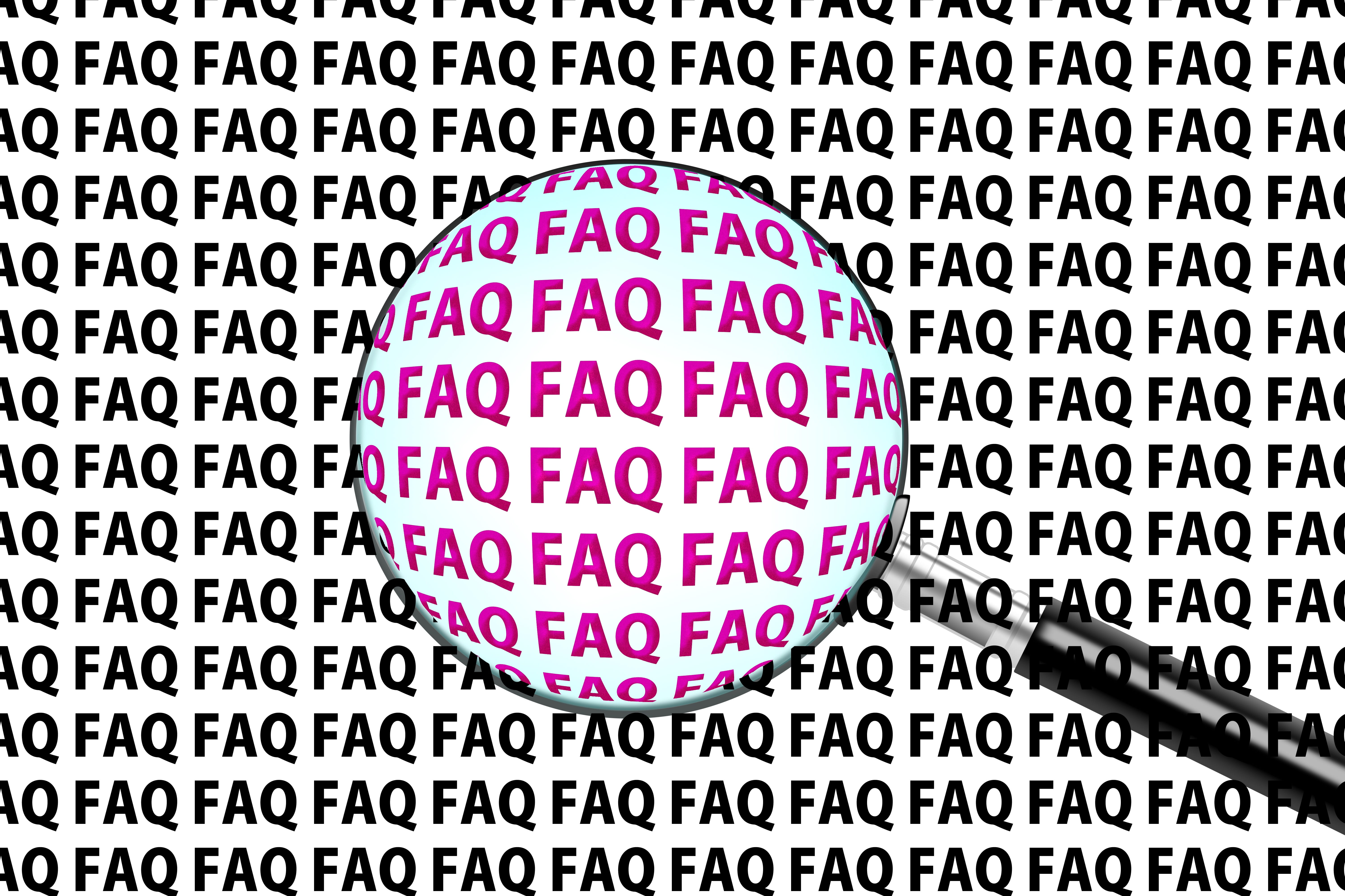 FAQ text, questions, often, help, support, problem solution, response