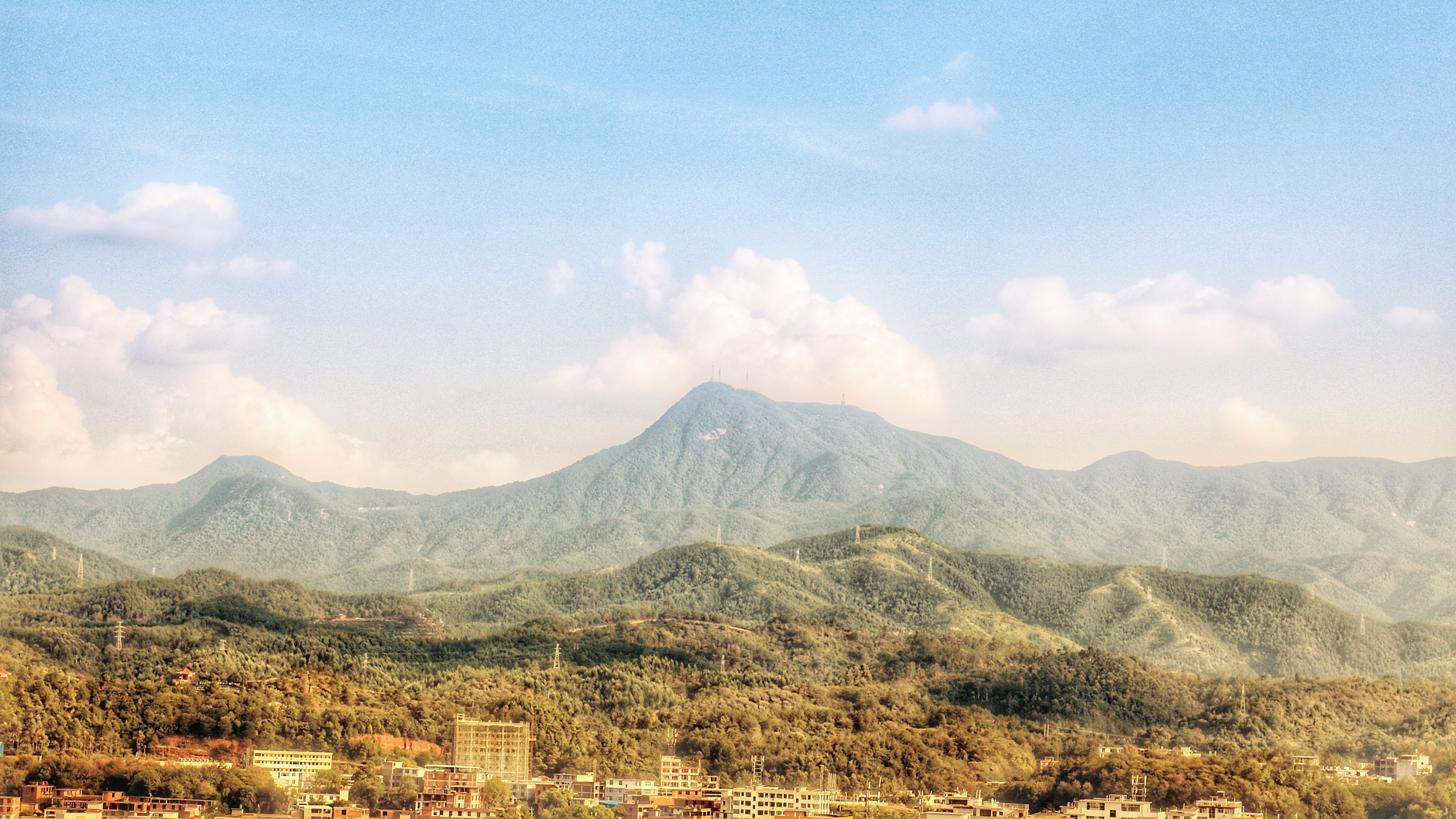 china, in jiangxi province, ganzhou, mountain, mountains, blue sky and white clouds