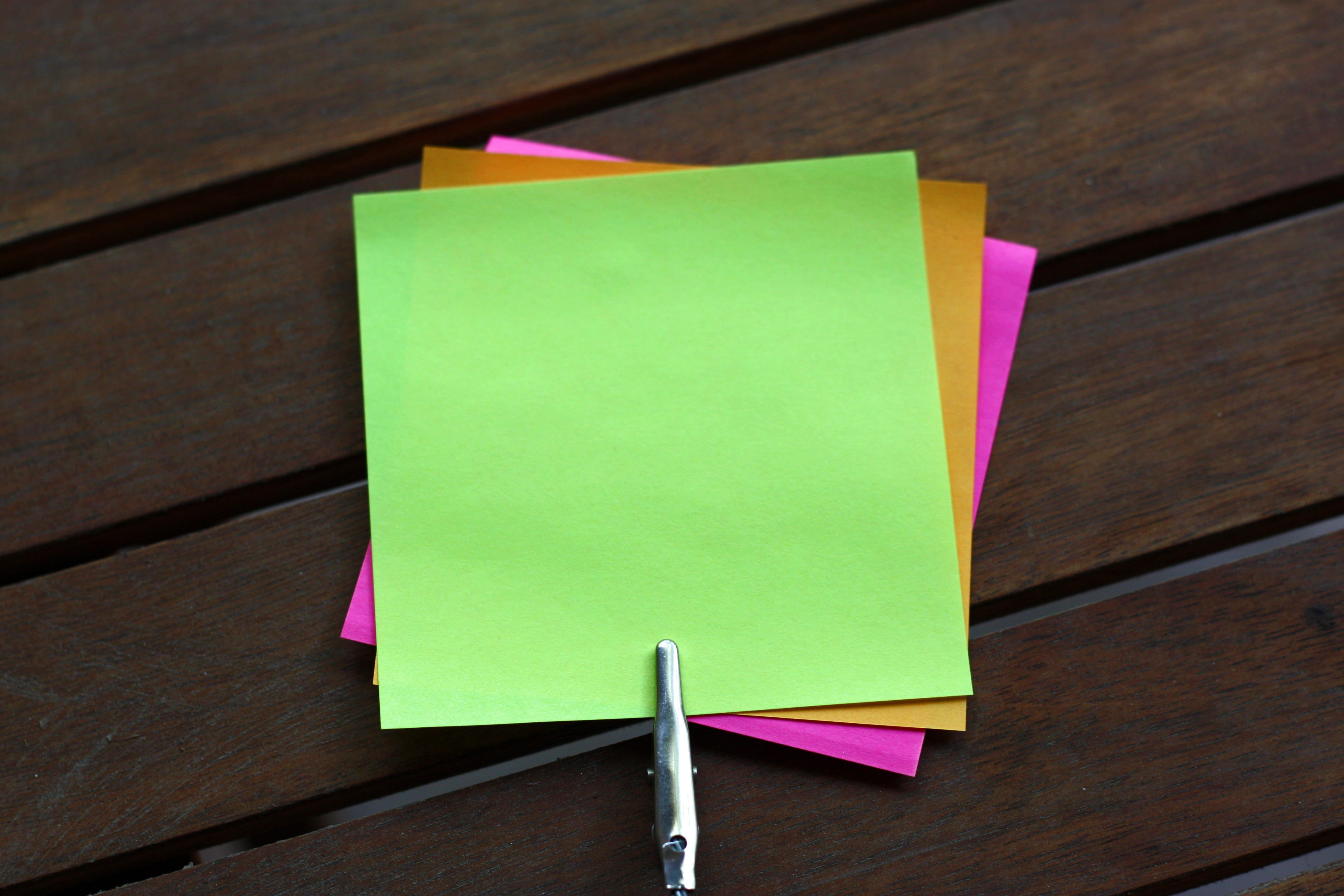 sticky notes on brown wooden surface, blank, post notes, reminder