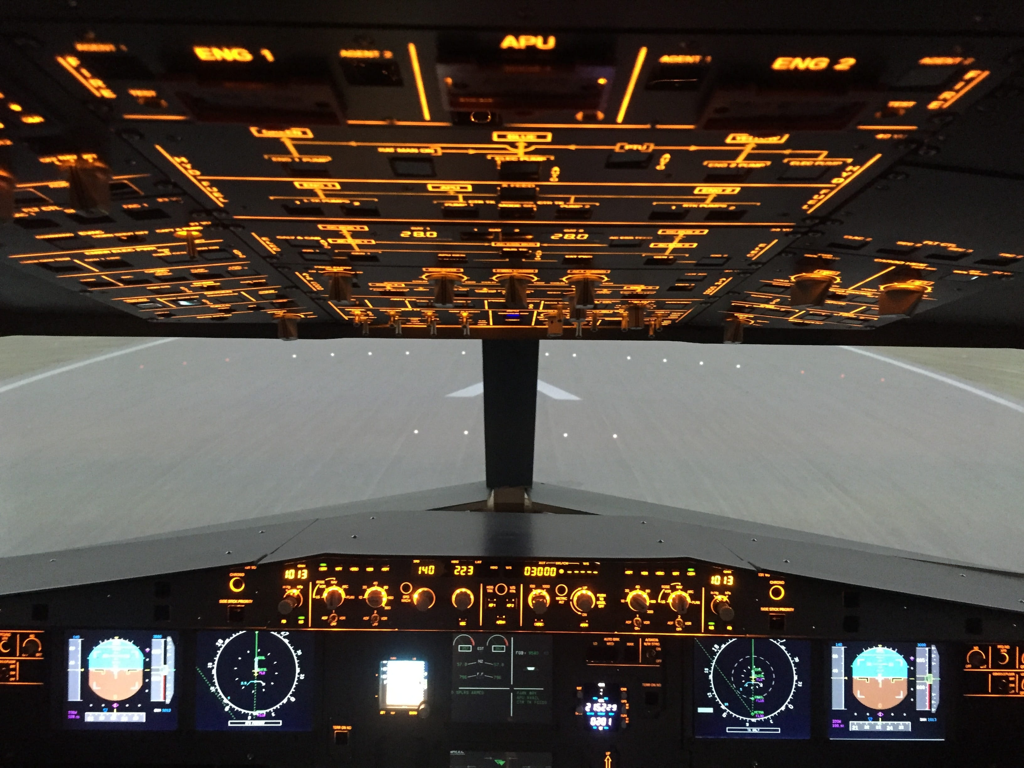 airplane cockpit, Overhead, Airbus A320, Simulator, air vehicle