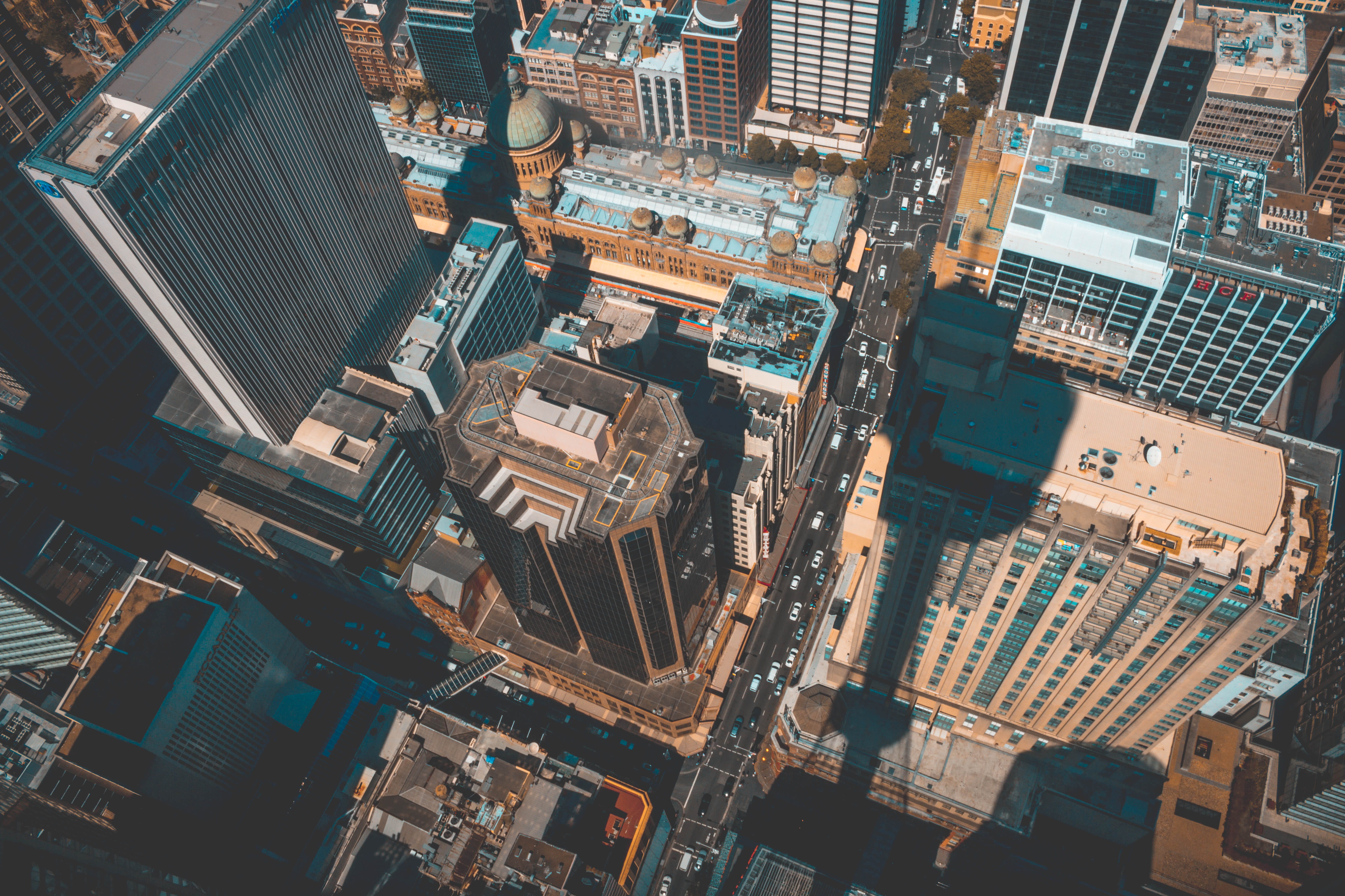 Golden Hour, aerial view photography of city, looking down, building