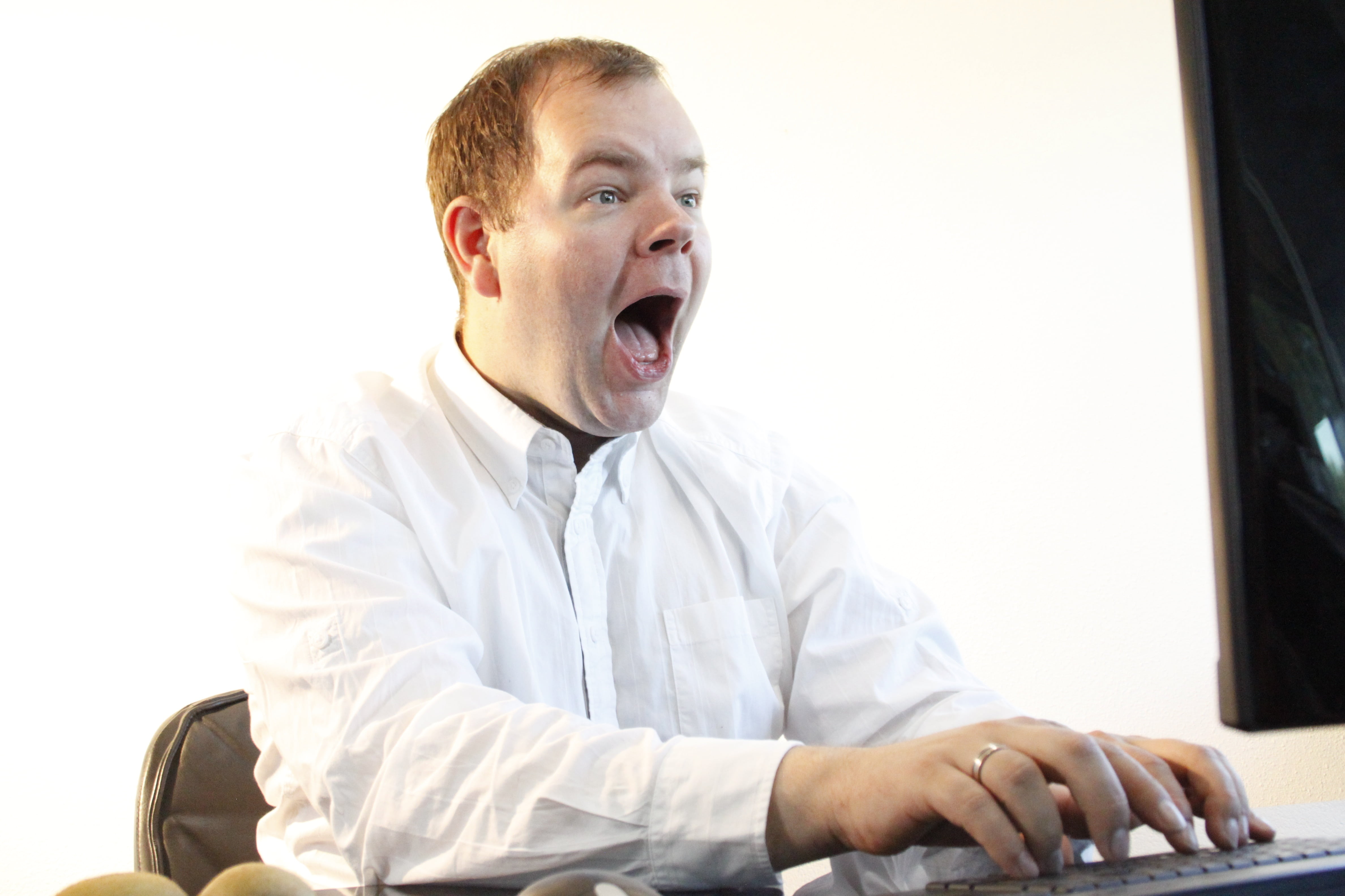 man using computer while hiccup, copyright, violated, deleted