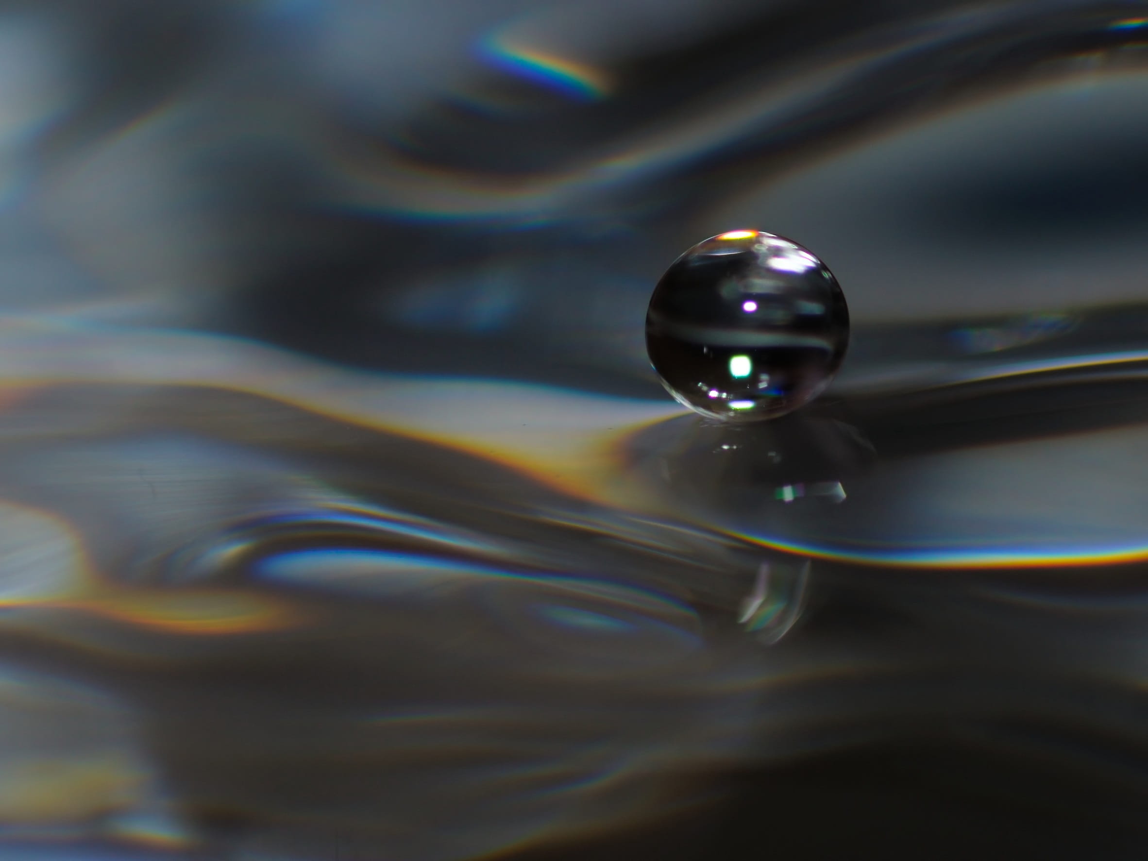 drop, water, grey, macro, rippled, reflection, motion, close-up