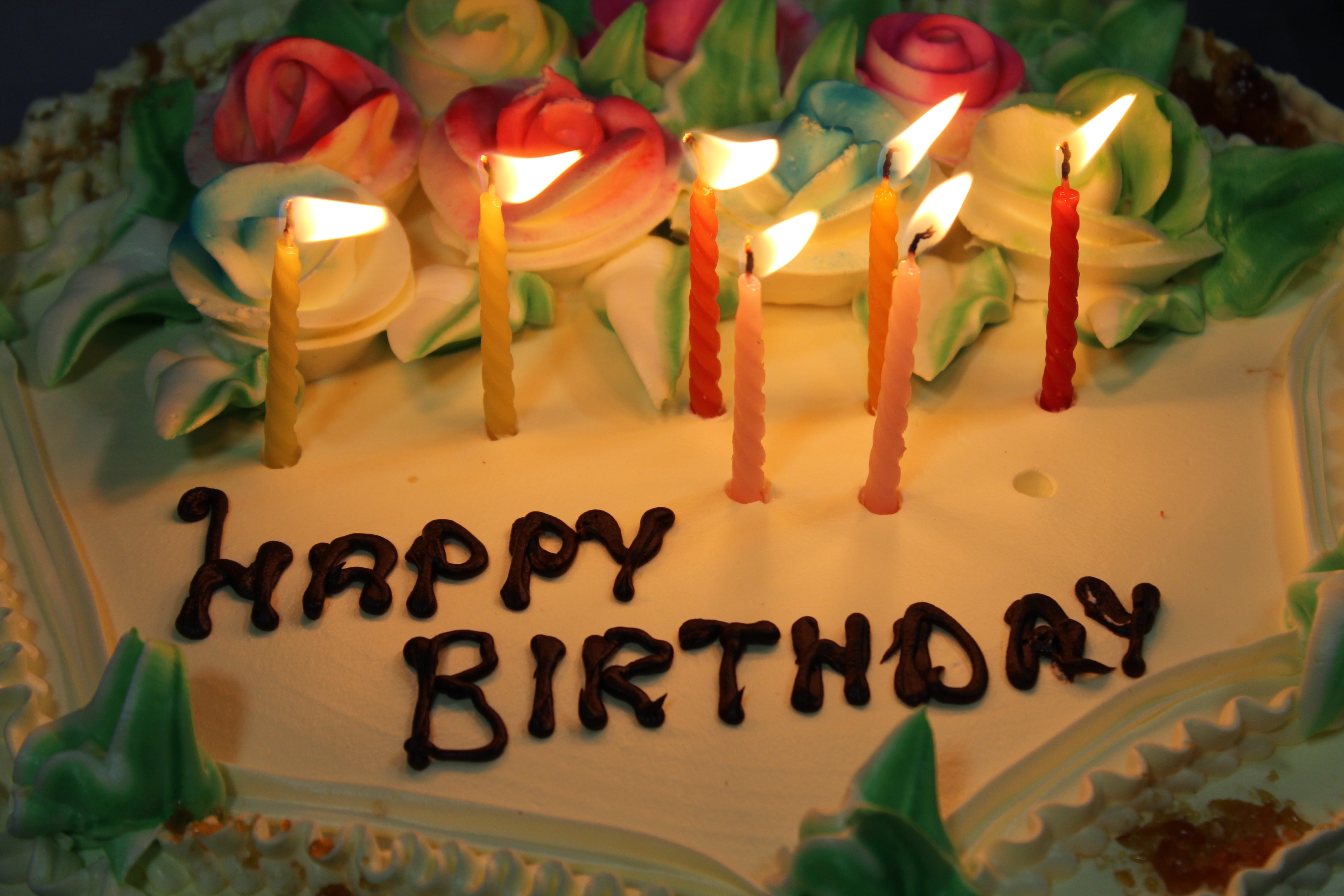 happy birthday cake with lighted candles, Birthday, Cake, Sweet