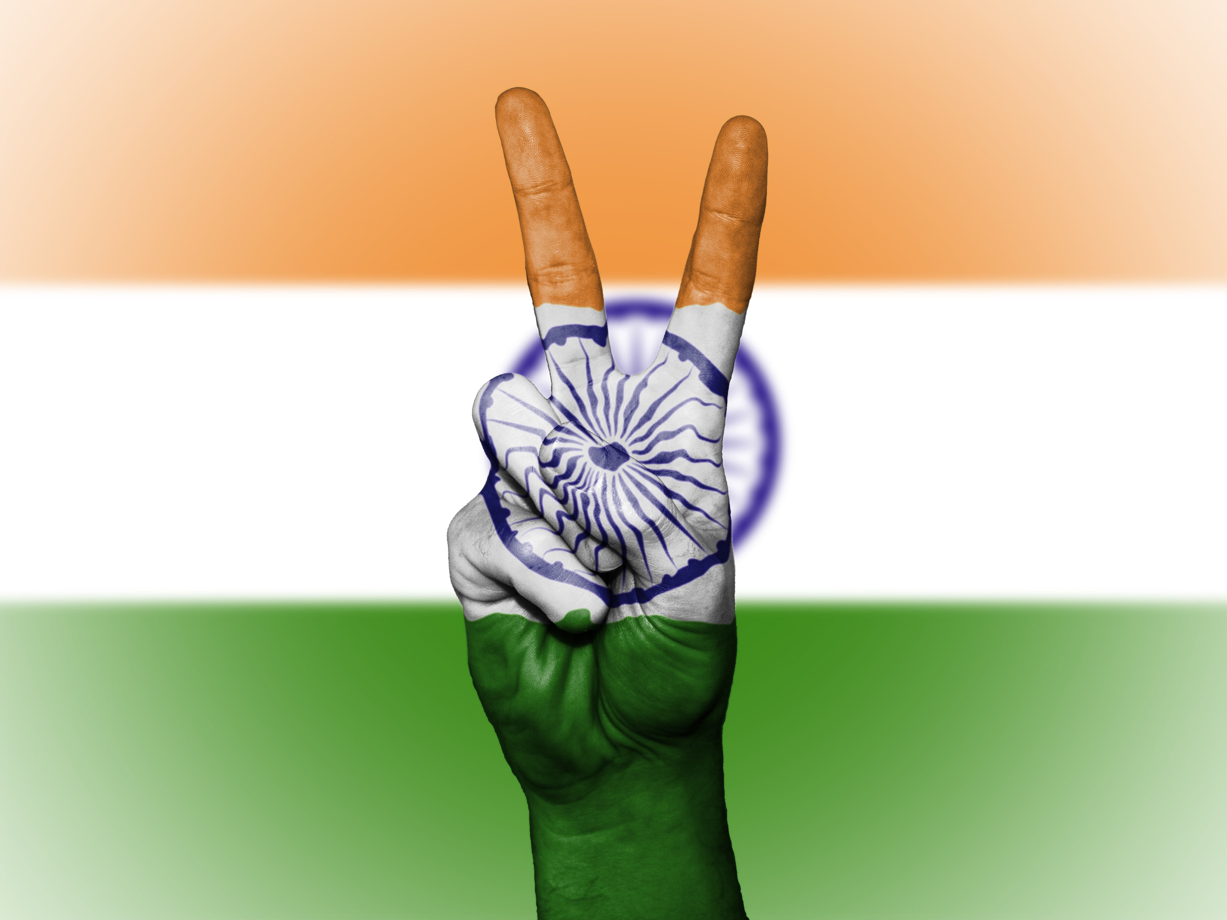 flag of India with peach hand sign, peace, nation, background