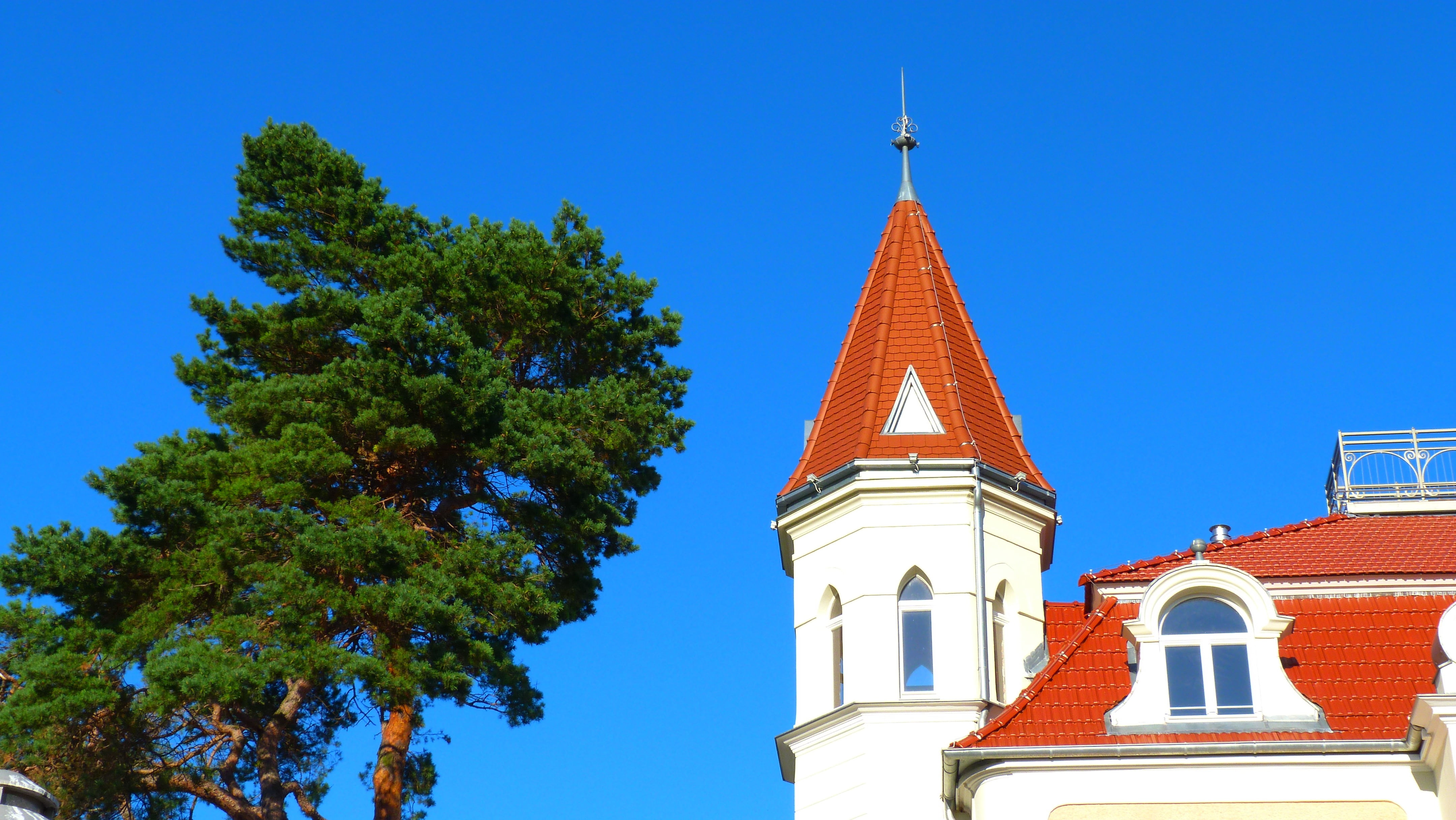 villa, building, red, architecture, tower, built structure