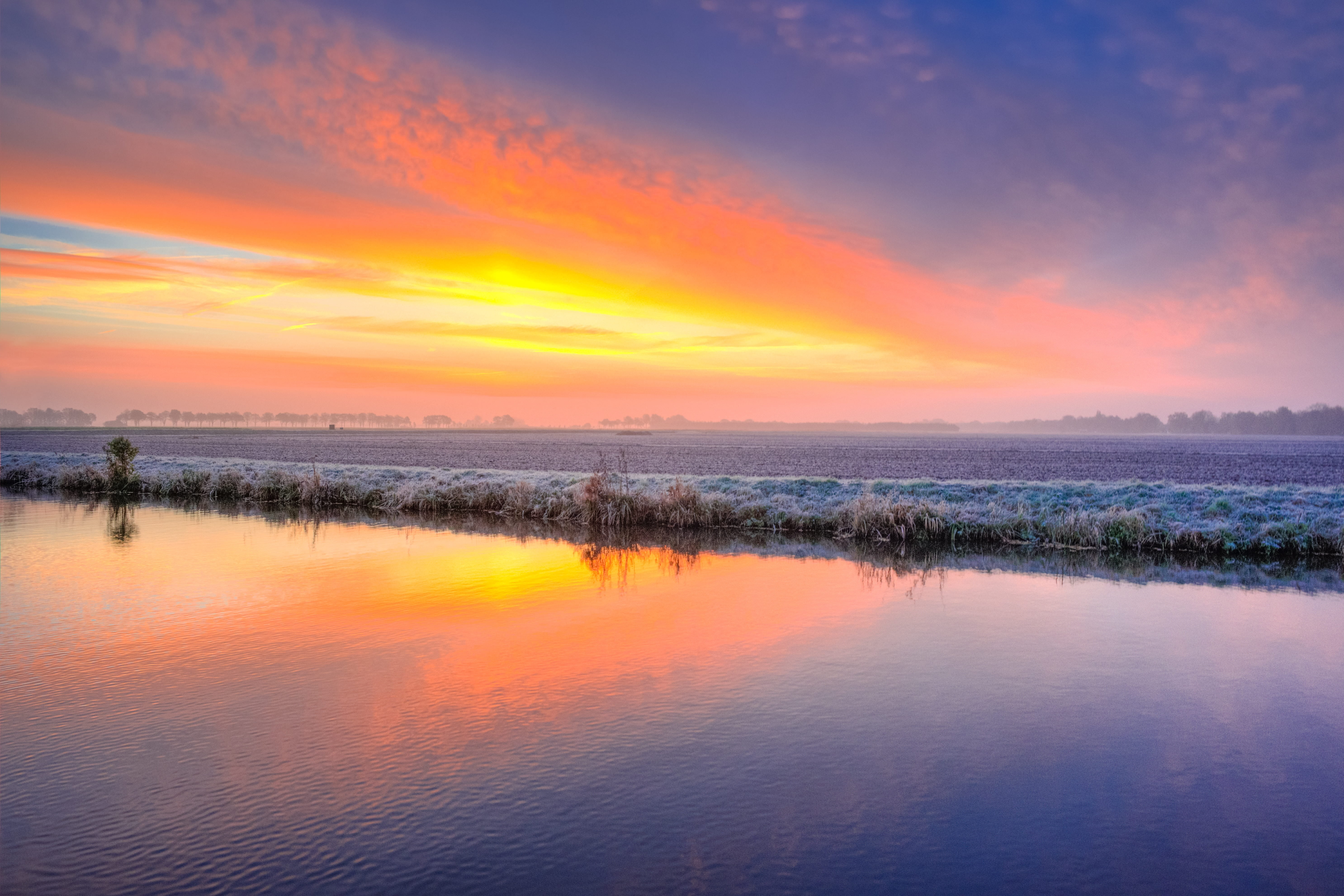 ocean during sunset, river, reflection, water, cold, sunrise