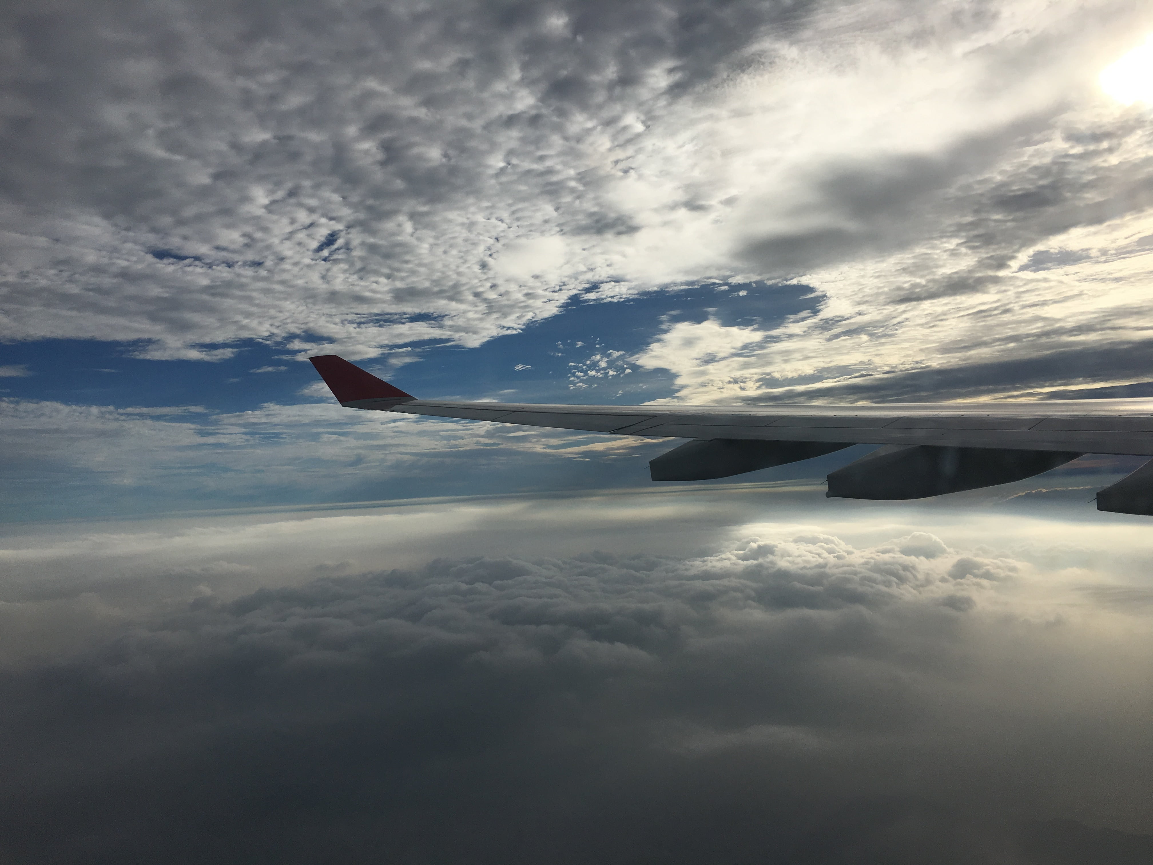 clouds, sunlight, wing, plane, flight, cloud - sky, airplane