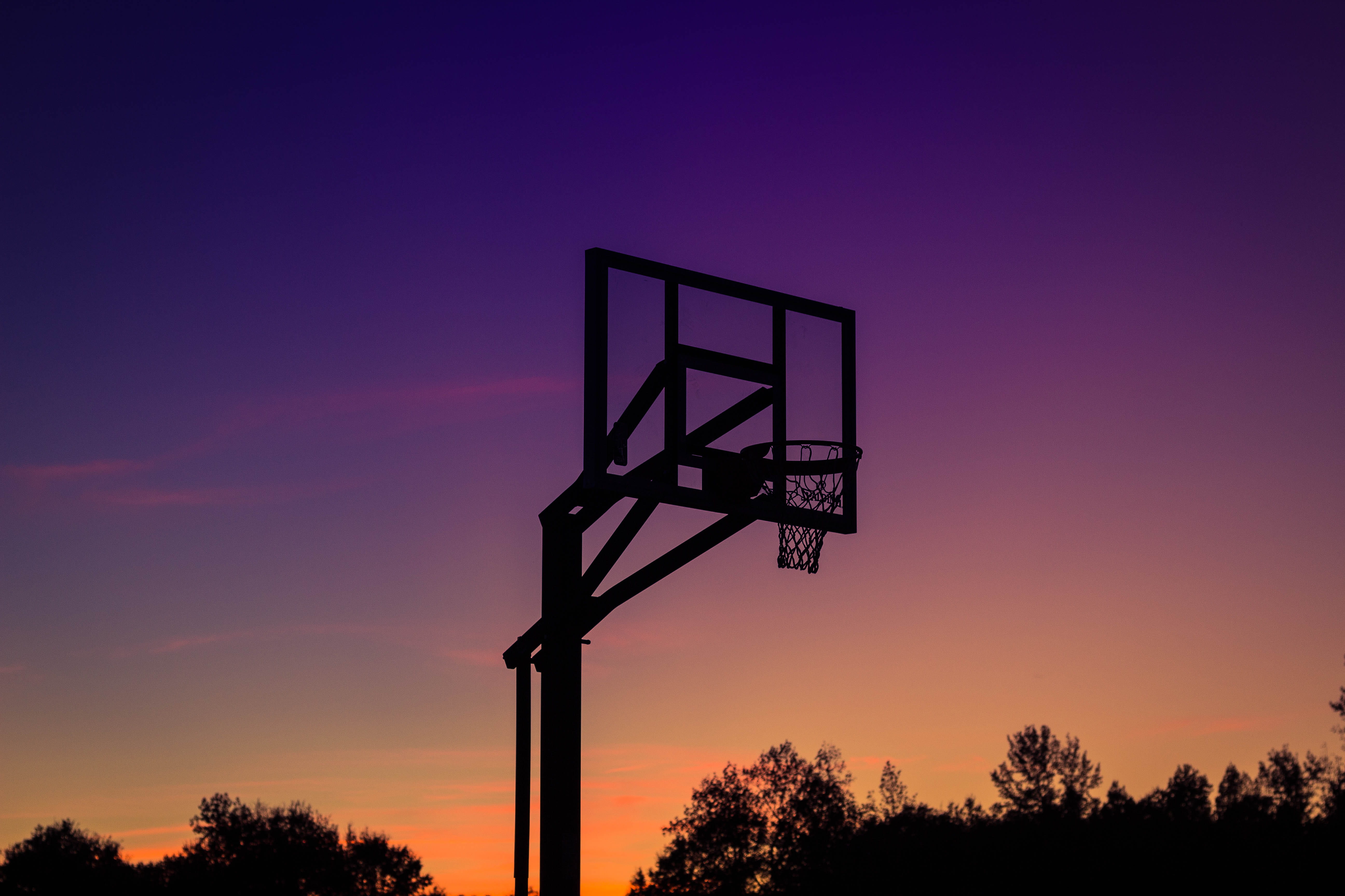 silhouette of basketball system, untitled, hoop, park, sky, tree