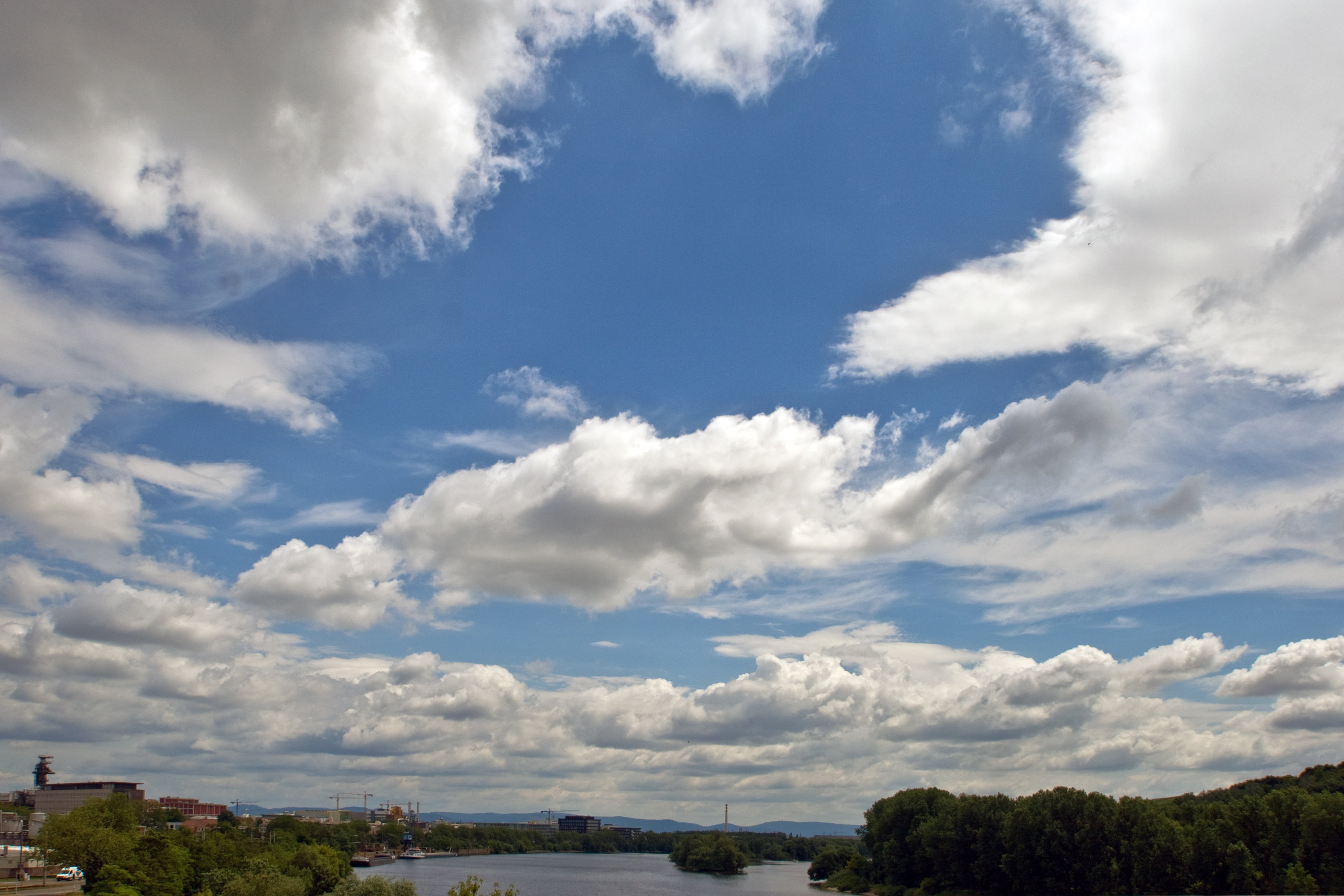 clouds, river, panorama, landscape, cloud - sky, tree, plant