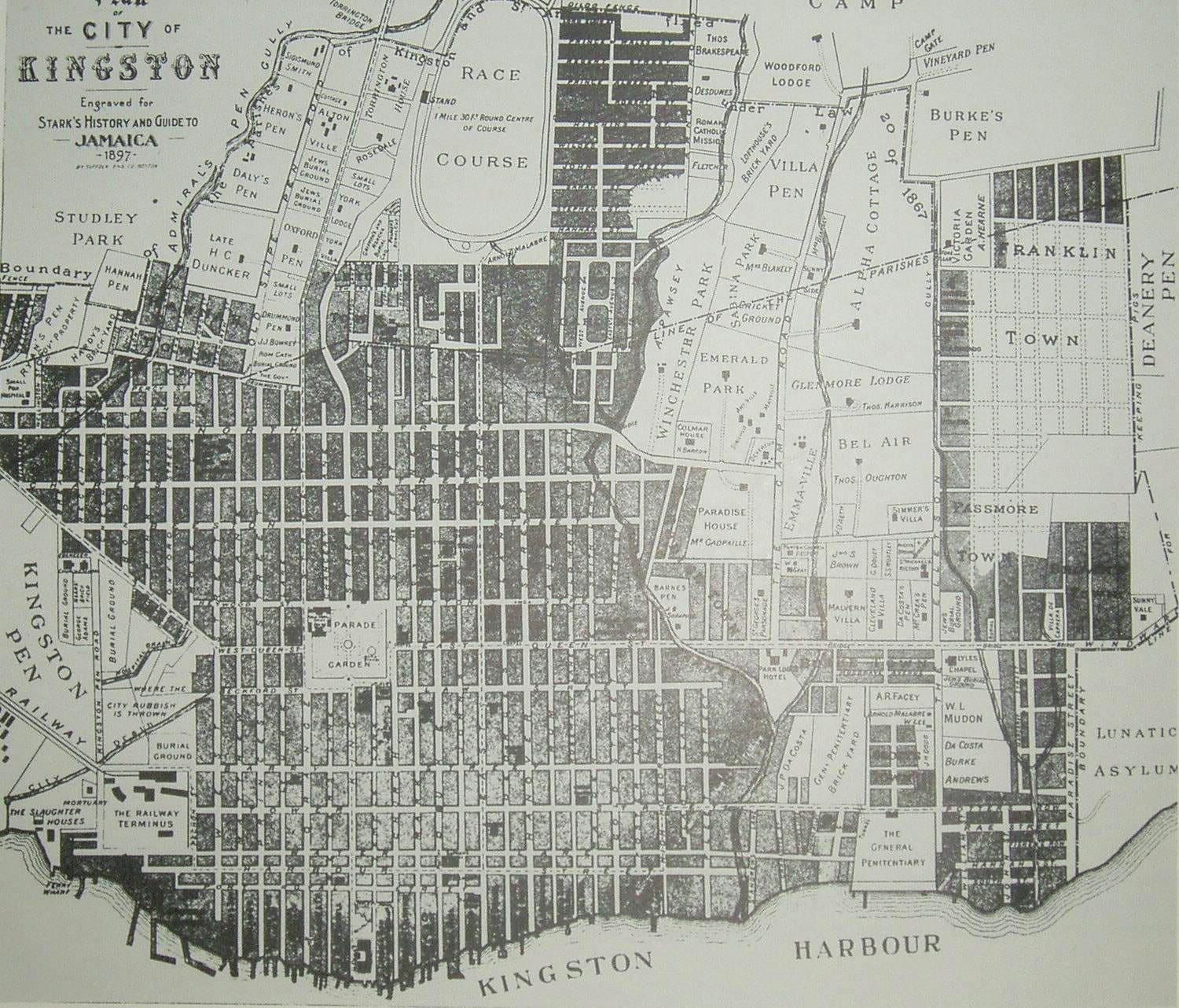 Map of Kingston 1897 in Jamaica, photos, old, public domain, vintage