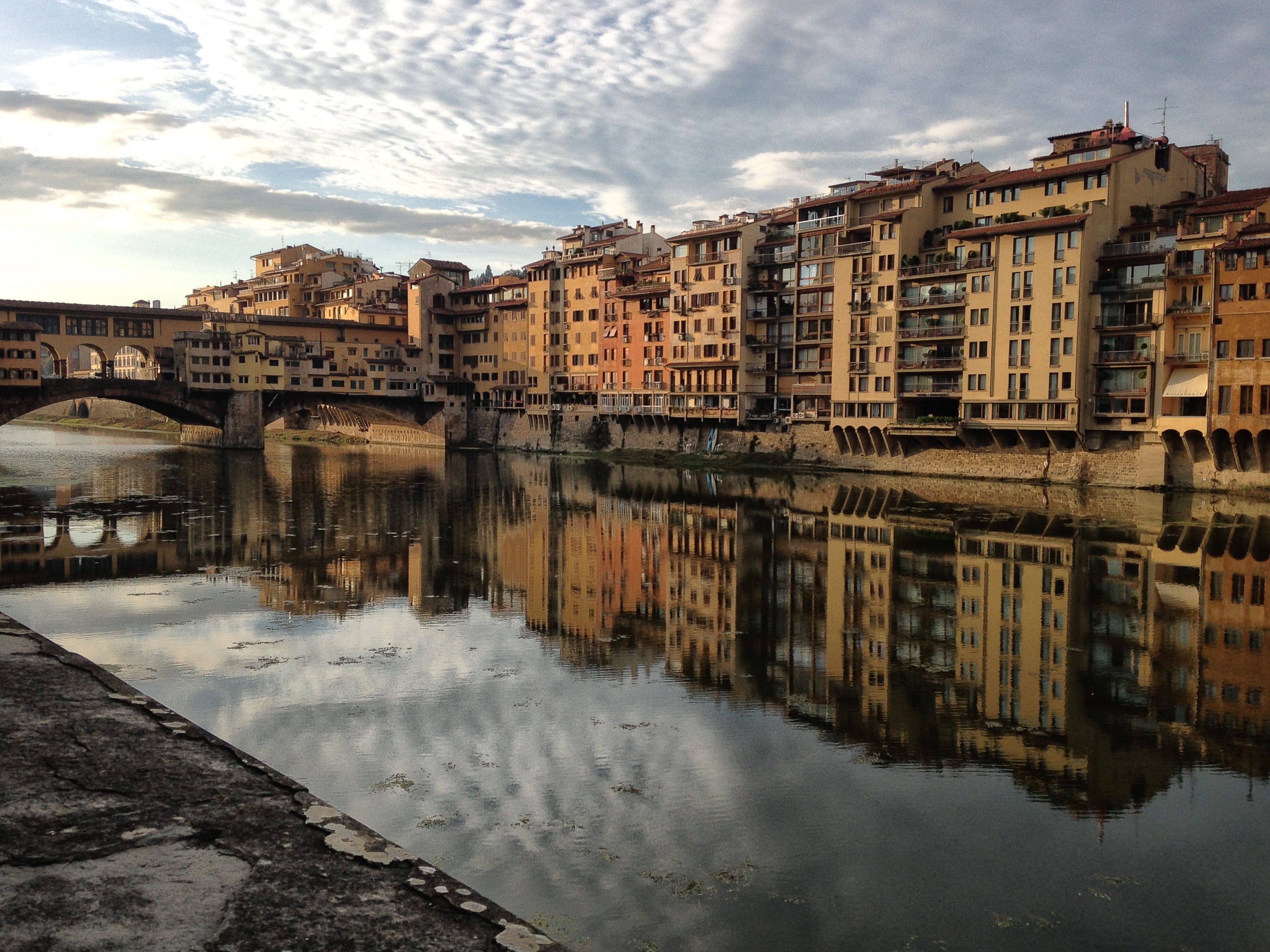 Florence, River, Bridge, Reflection, reflections, architecture