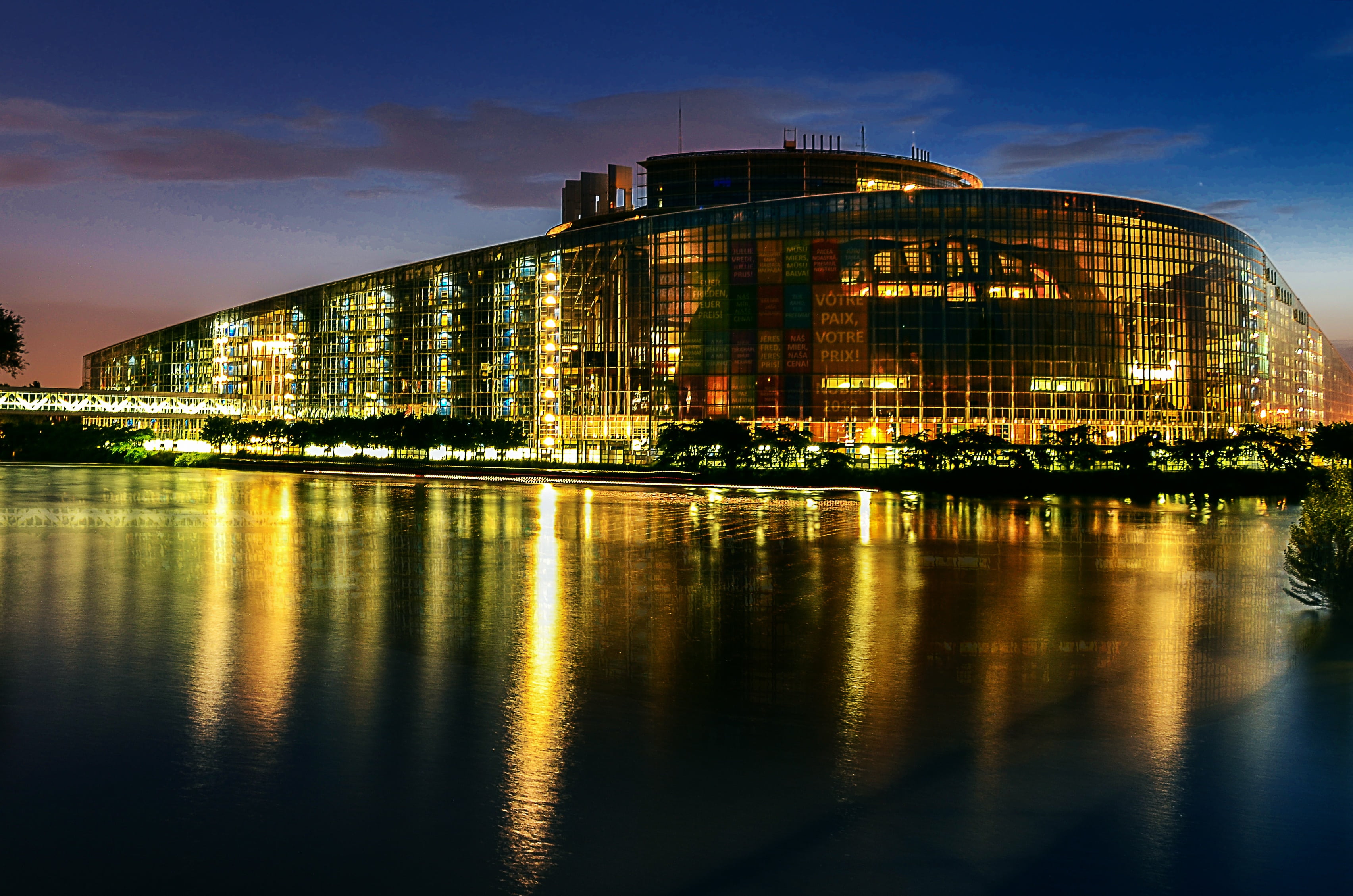 photo of building during sunset, european parliament, strasbourg