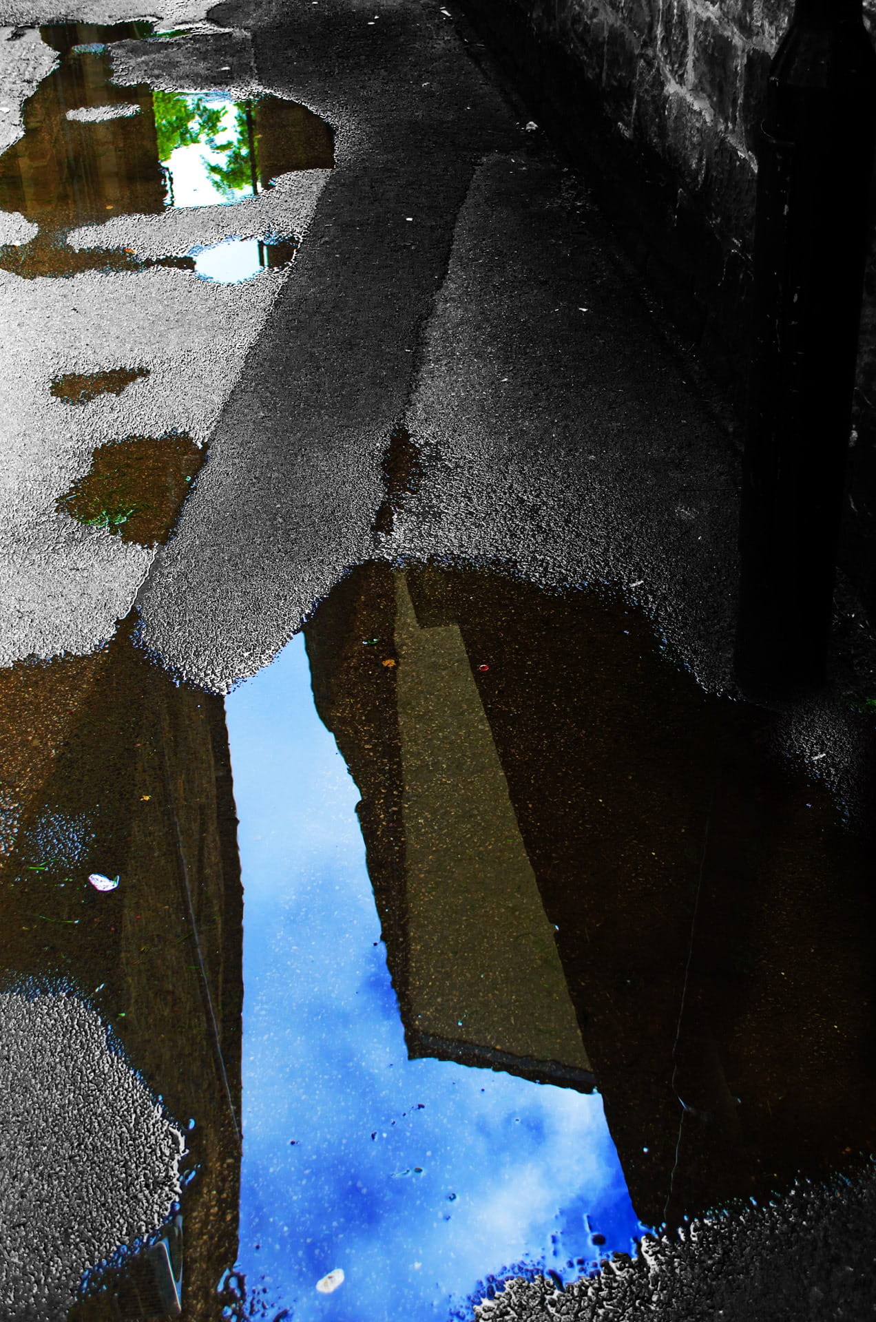 Old, Path, Pavement, Pool, Puddle, rain, rainy, reflected, reflection