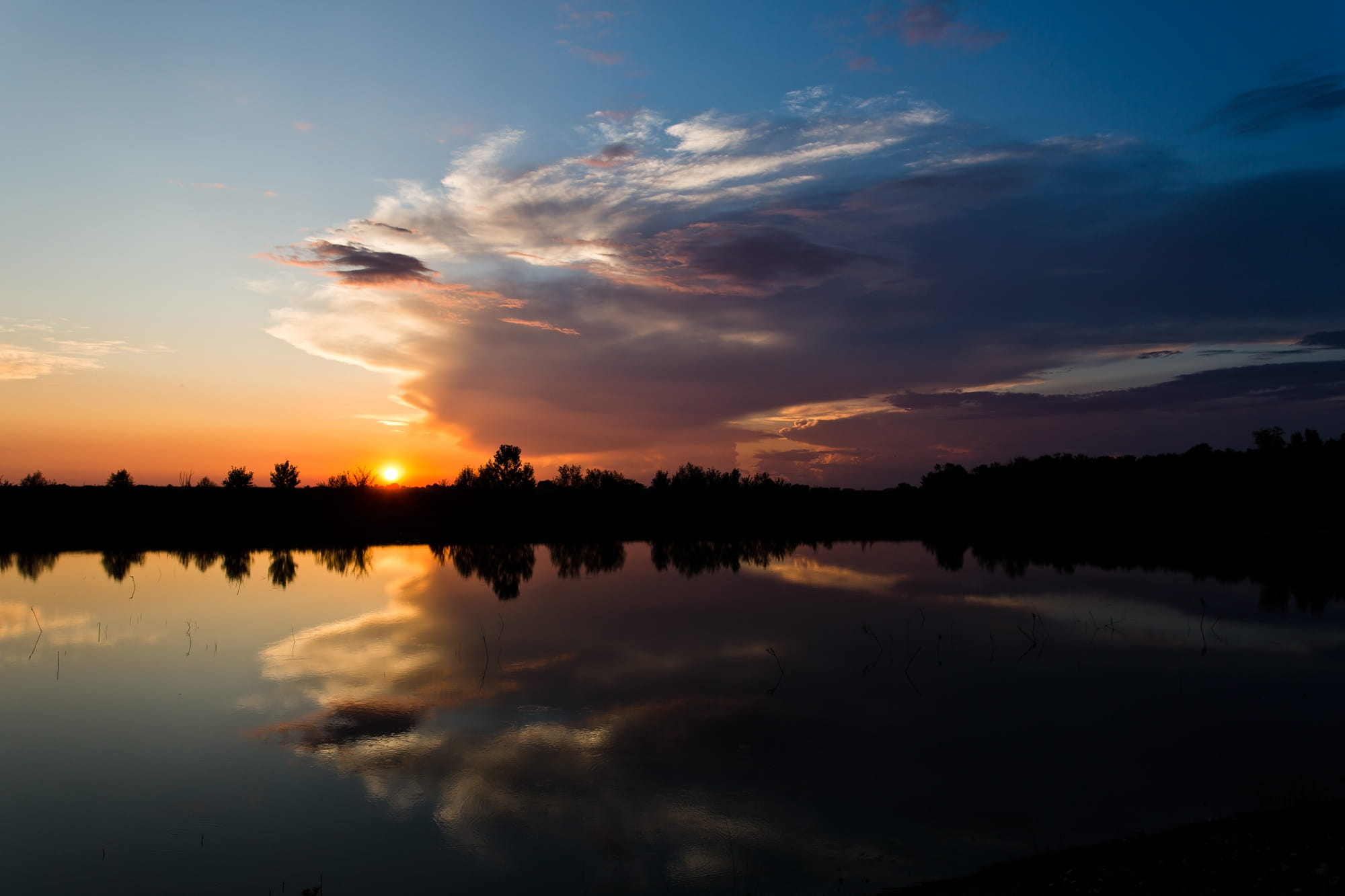 Sunset, Clouds, Twilight, red, horizon, sky, lake, reflection