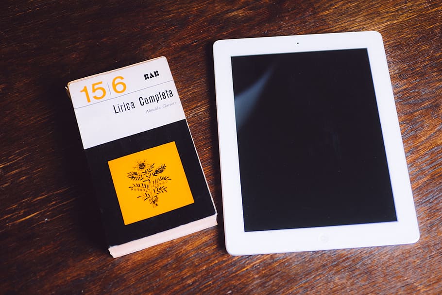 iPad and a book, objects, digital Tablet, technology, wood - Material HD wallpaper