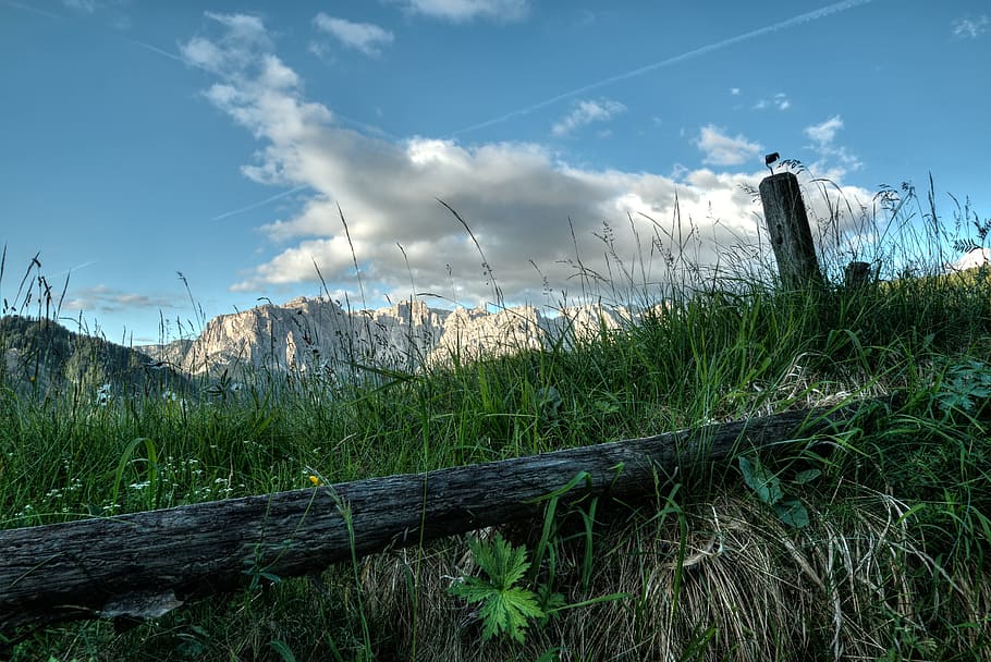 wood, landscape, mountains, nature, beautiful, chemtrails, clouds, HD wallpaper