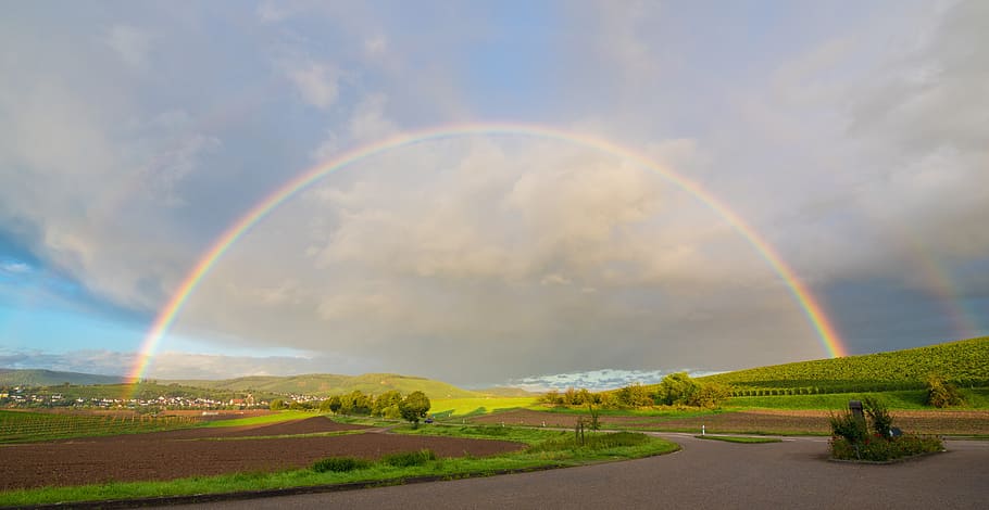 rainbow, germany, heilbronn, vines, natural spectacle, clouds HD wallpaper