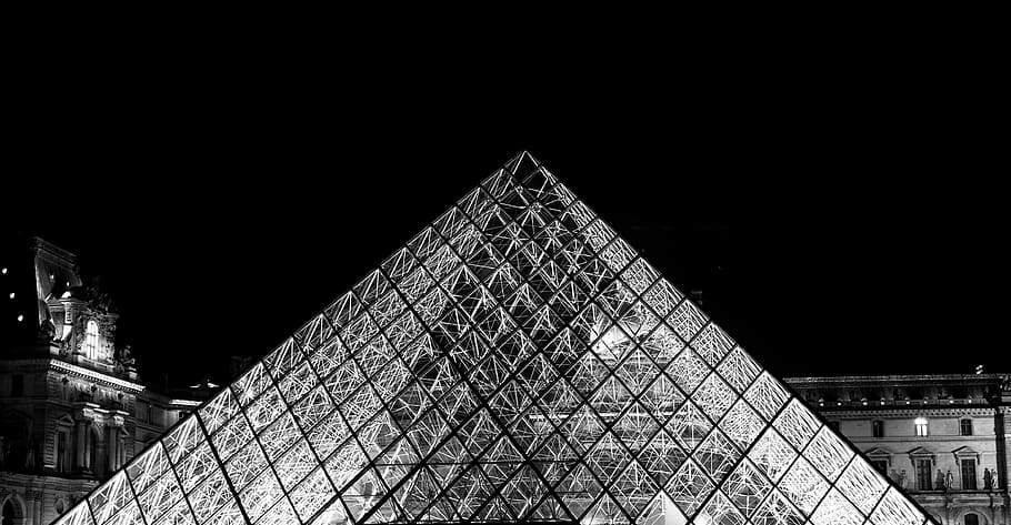 The Louvre, Paris, France, architecture, building, city, dark, HD wallpaper