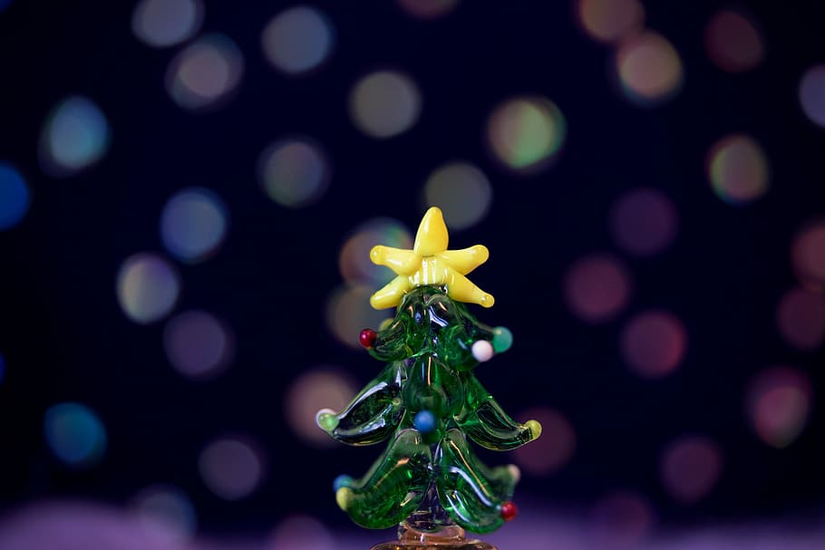 green Christmas tree glass decor, decoration, celebration, winter HD wallpaper