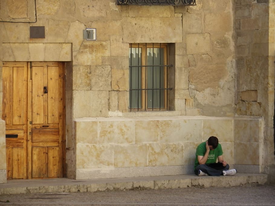 wall, brown, sitting, architecture, one person, full length HD wallpaper