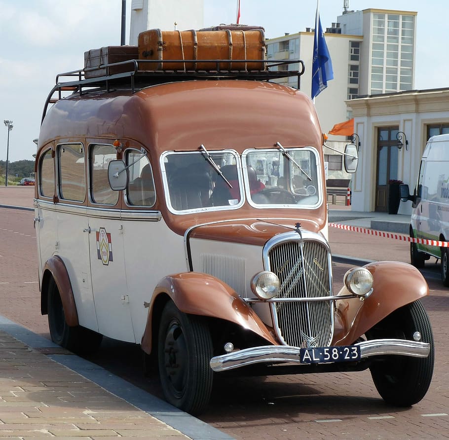 Transport, Car, Oldtimer, Vehicle, classic car, suitcases, travel HD wallpaper