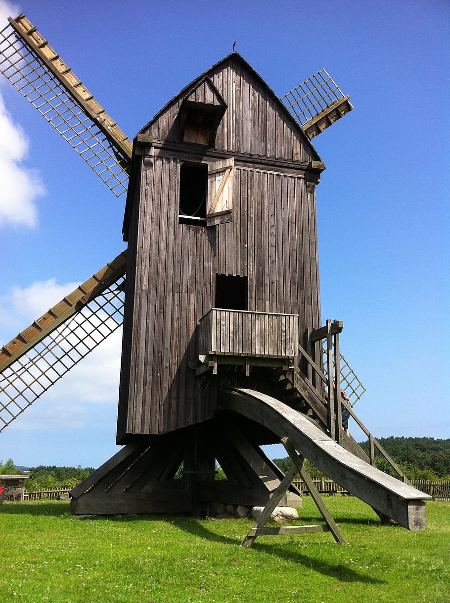 Windmill, Usedom, Nature, Benz, Summer, blue sky, rural Scene HD wallpaper