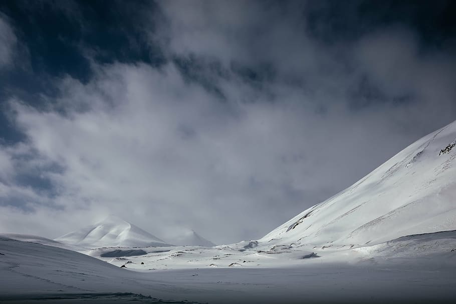mountain coated by snow, highland, cloud, sky, landscape, nature HD wallpaper