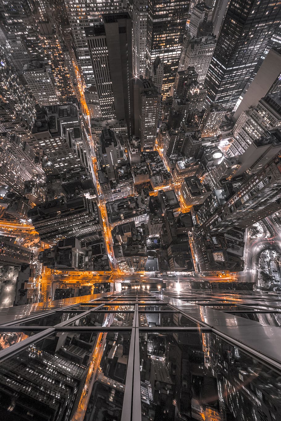 birds eye photo of concrete buildings, city, lights, perspective HD wallpaper
