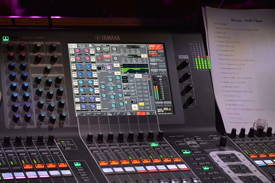closeup photo of DJ mixer console, Concert, Hamburg, Logo, technology, HD wallpaper
