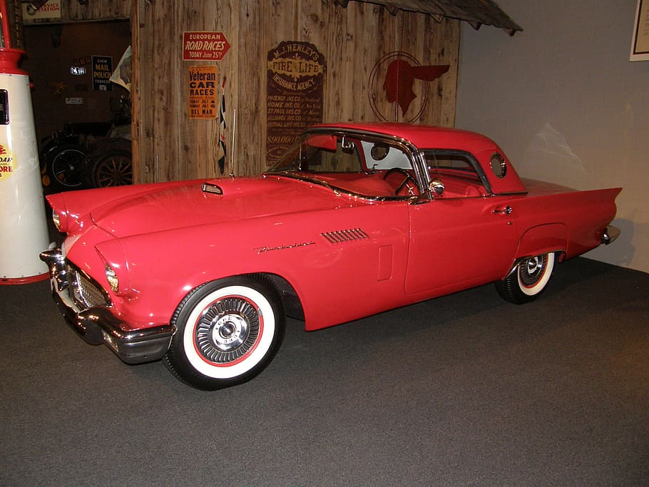 car, thunderbird, antique, red, auto, automobile, mode of transportation HD wallpaper