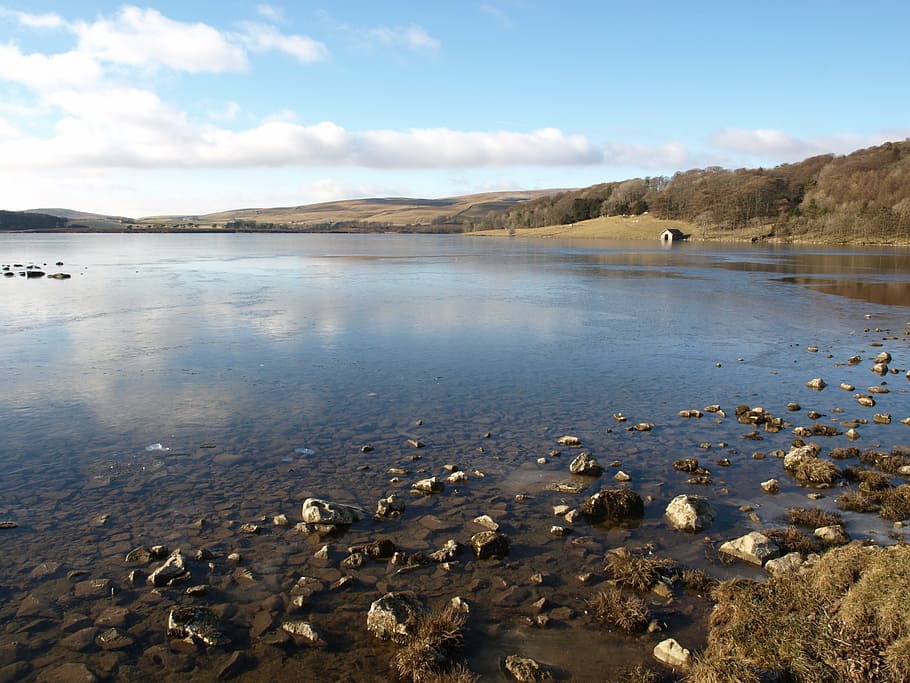 malham, tarn, yorkshire, water, countryside, lake, pebbles HD wallpaper