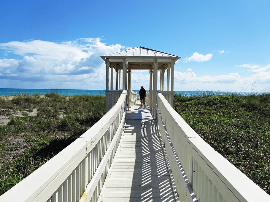 bridge, ocean, florida, walkway, ft pierce, architecture, sea HD wallpaper