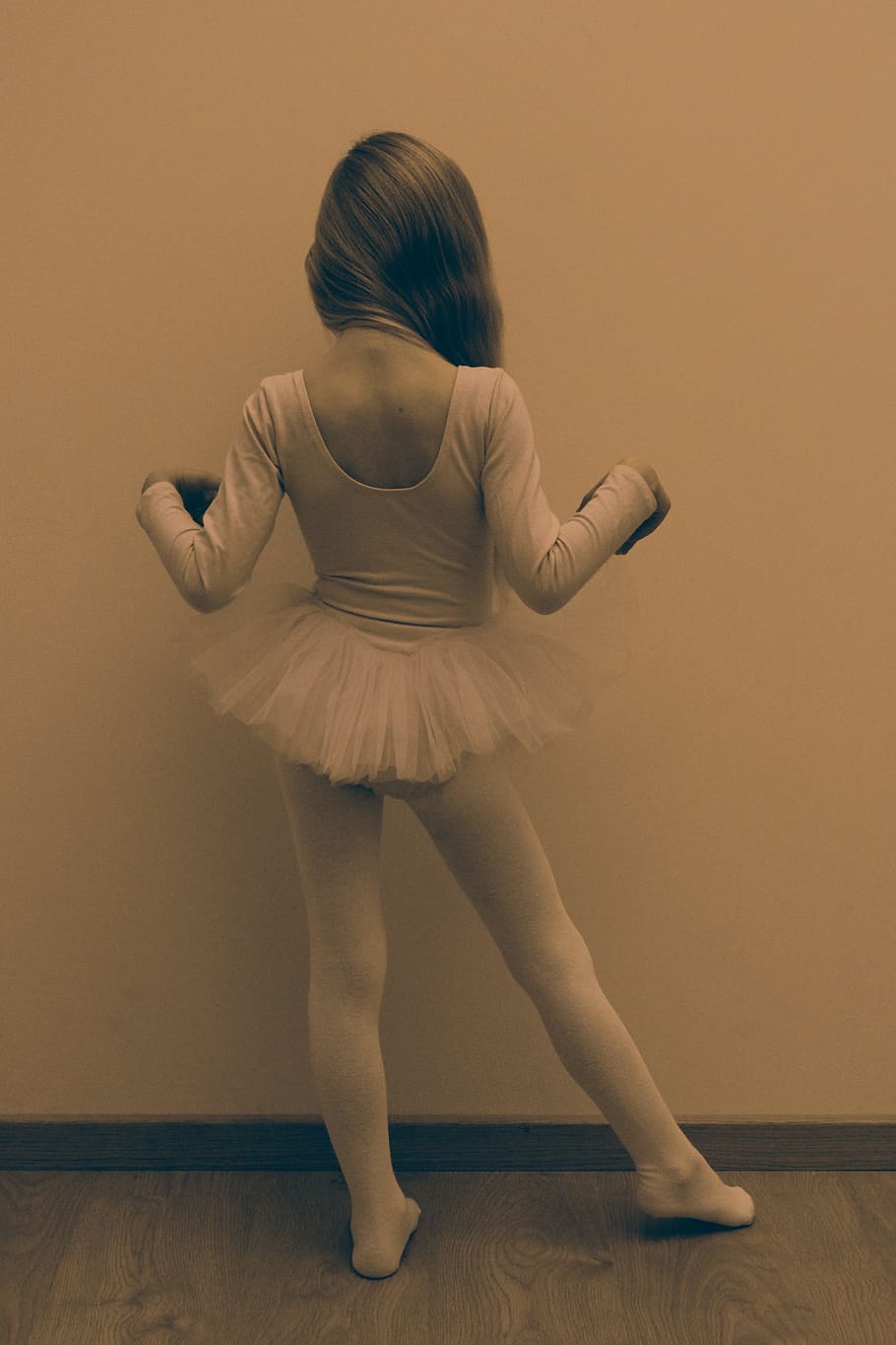 greyscale photo of ballerina facing on the wall, girl, dancer, HD wallpaper