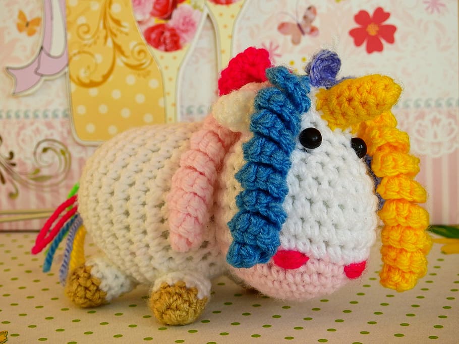 Unicorn, Knit, Wool, Fabric, stuffed animal, hand labor, toys HD wallpaper
