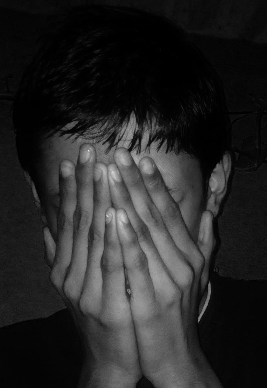 boy hand covered face, sad, dark, afraid, hiding, scared, fear, HD wallpaper