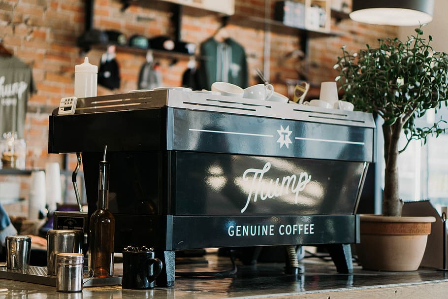 photography of Thump genuine coffee espresso machine, Thump Genuine Coffee table, HD wallpaper