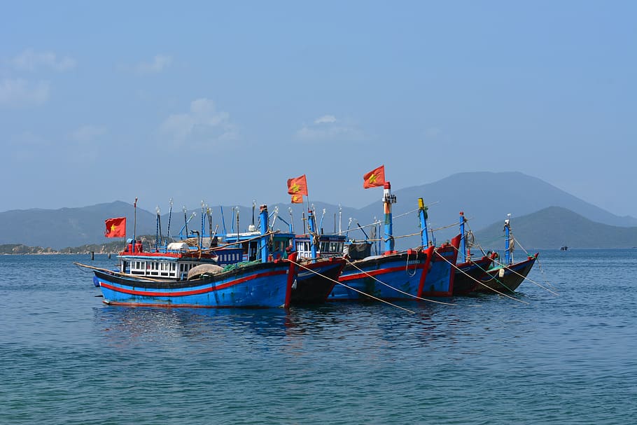 sea, boat, ship, fisher, harbour, bay, vietnam, khanh hoa, nautical vessel, HD wallpaper