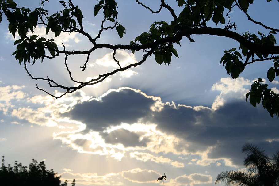 Clouds, Dark, Light, Shiny, edged, bright, sky, blue, sunset HD wallpaper